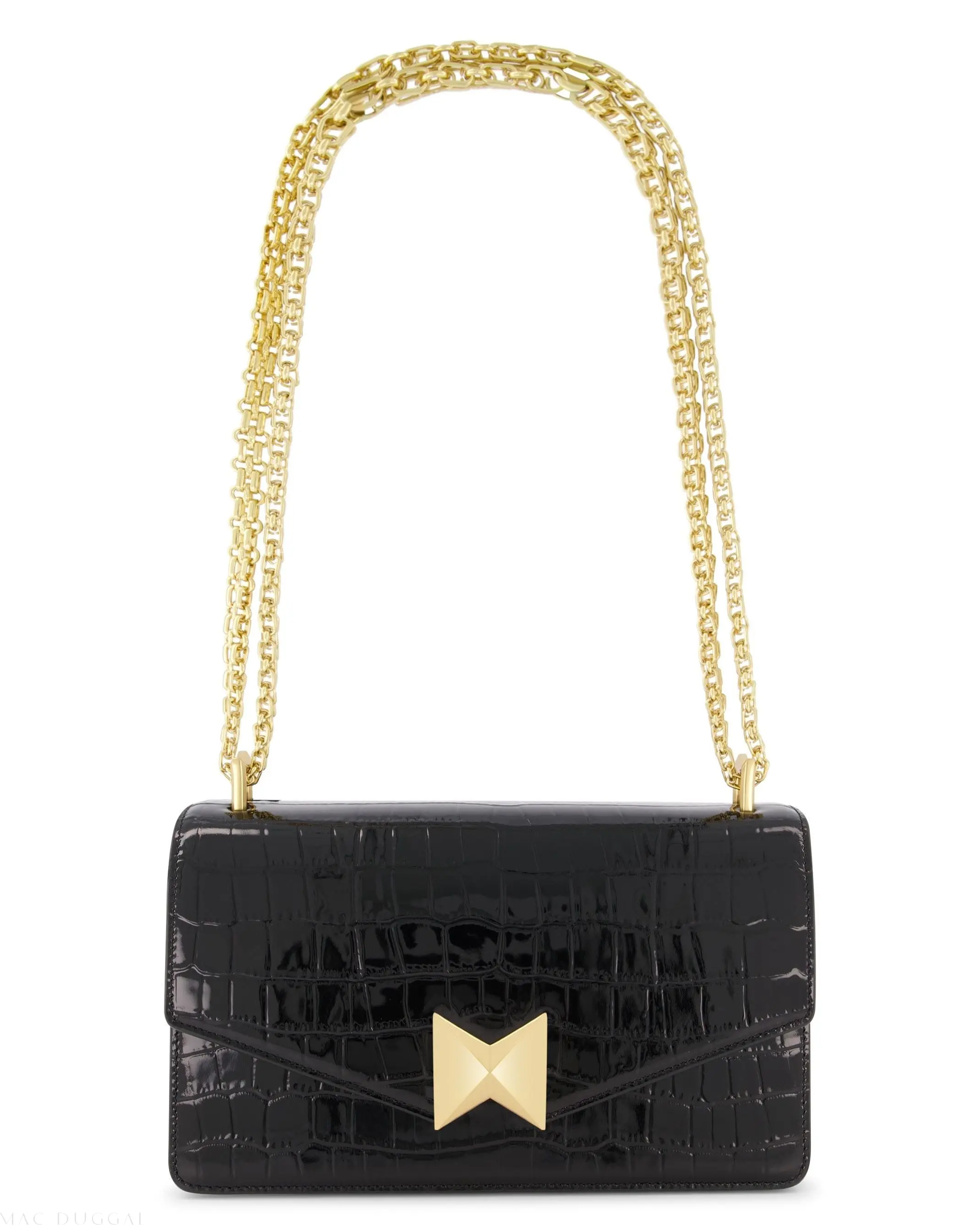 Black Crocodile Leather Shoulder Bag With Gold Hardware - Image 6