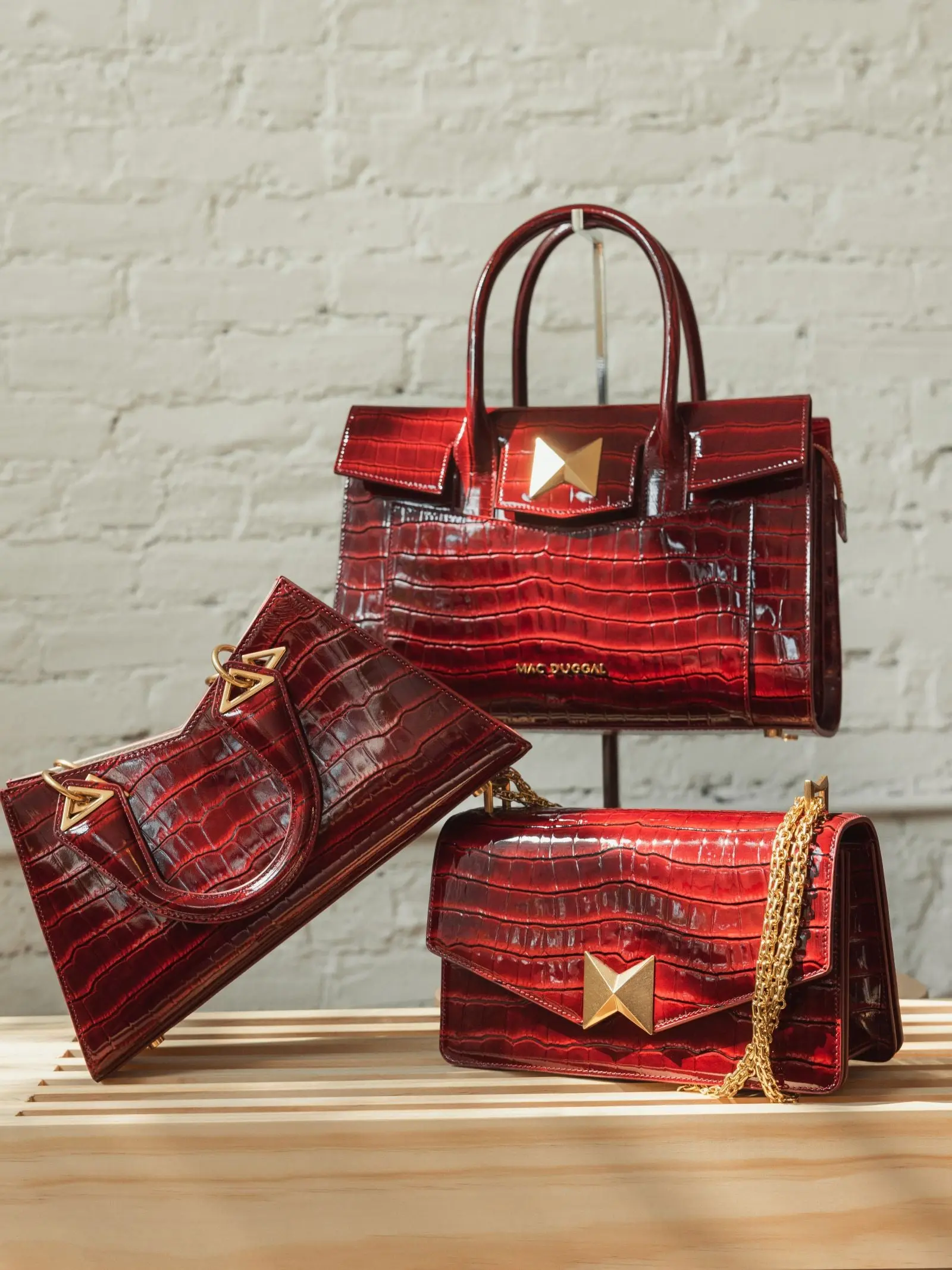 Red Crocodile Leather Shoulder Bag With Gold Hardware - FINAL SALE - Image 5