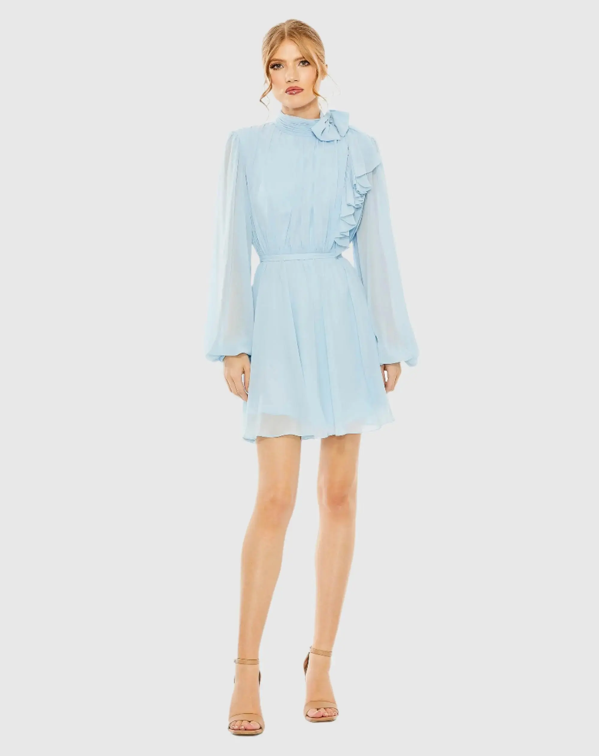 Draped High Neck Long Sleeve Mini Dress - Image 2