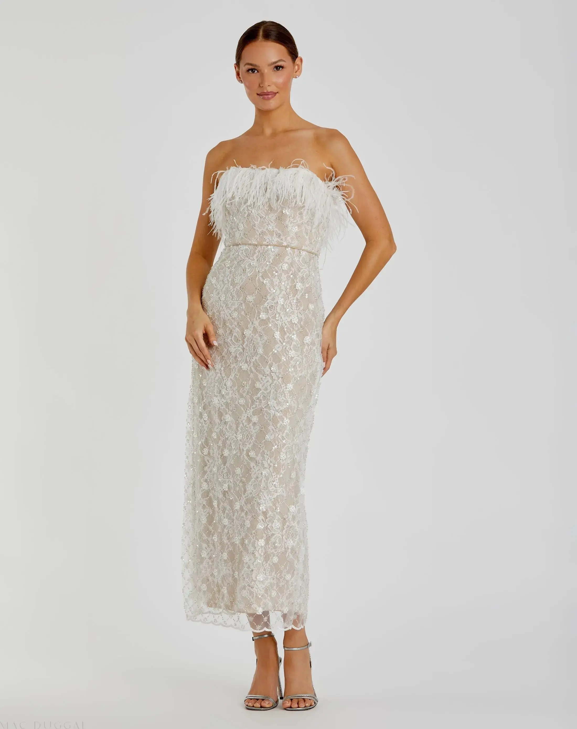 Embellished Feather Strapless Column Dress - Image 2