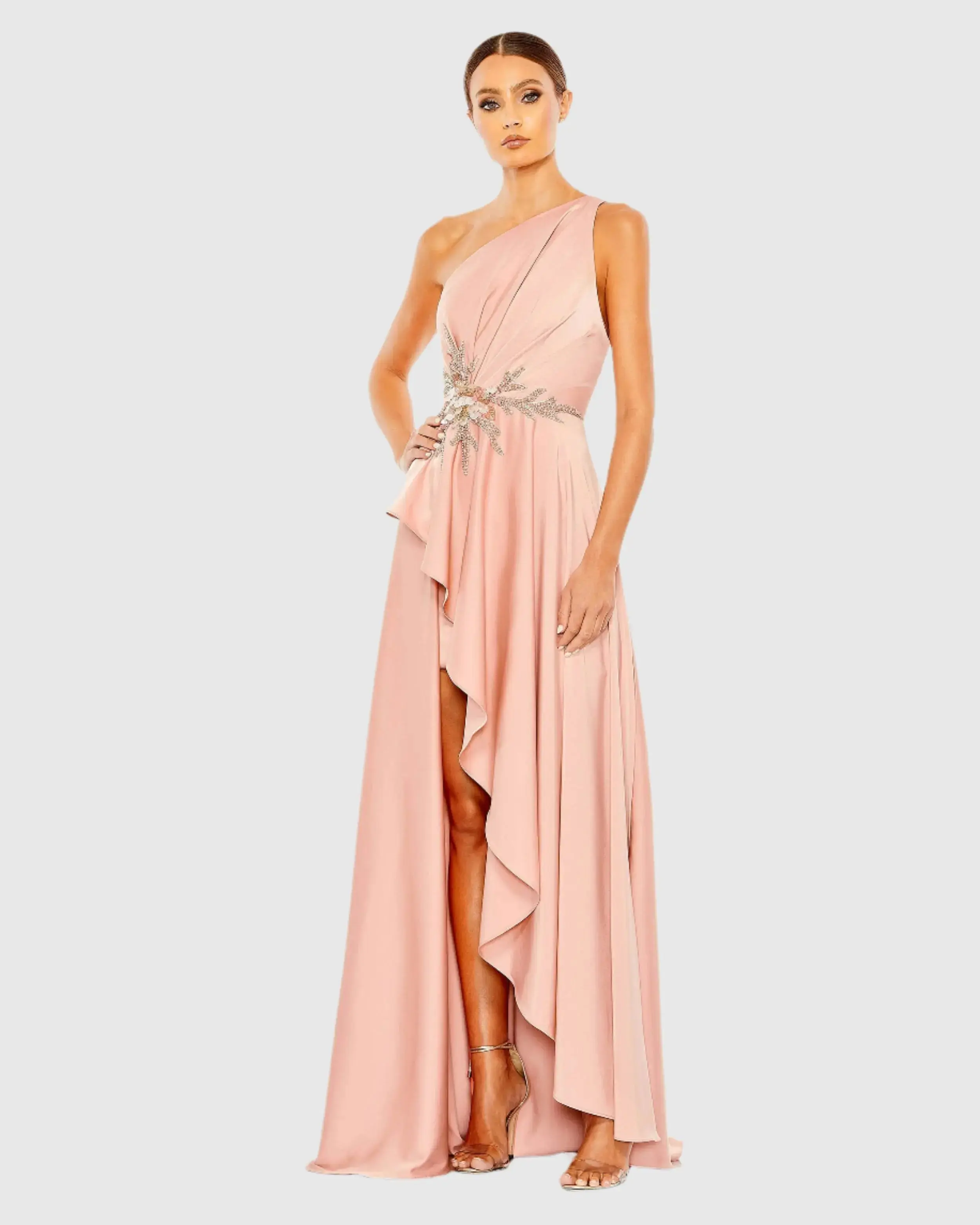 Embellished One Shoulder Asymmetrical Gown - Image 2