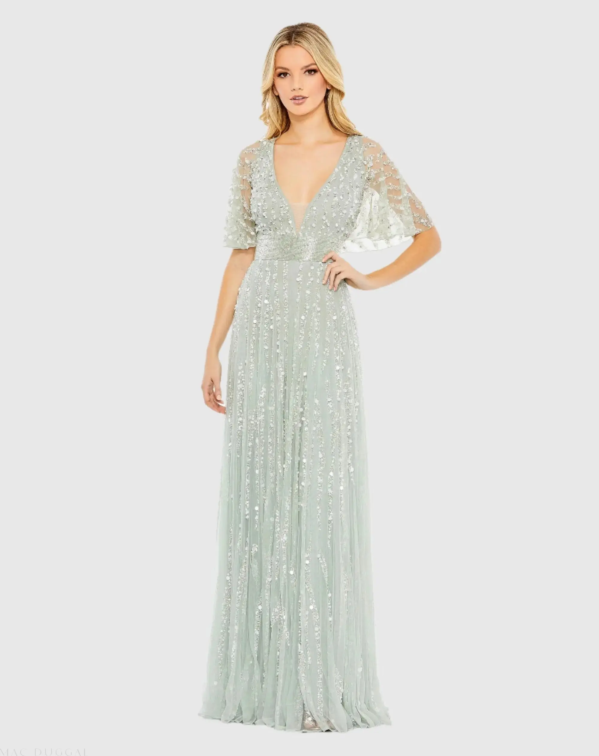 Embellished V-neck Column Gown - Image 2
