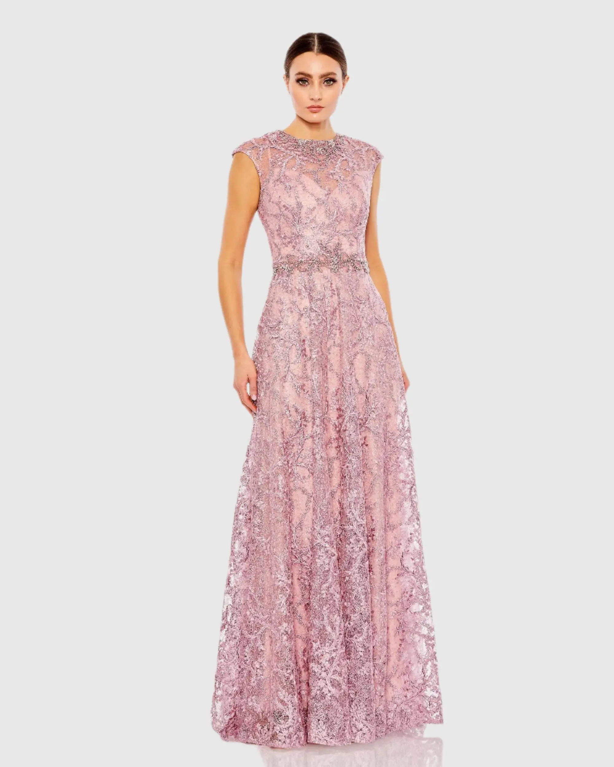 Pink Embroidered Cap Sleeve A Line Gown - Image 2