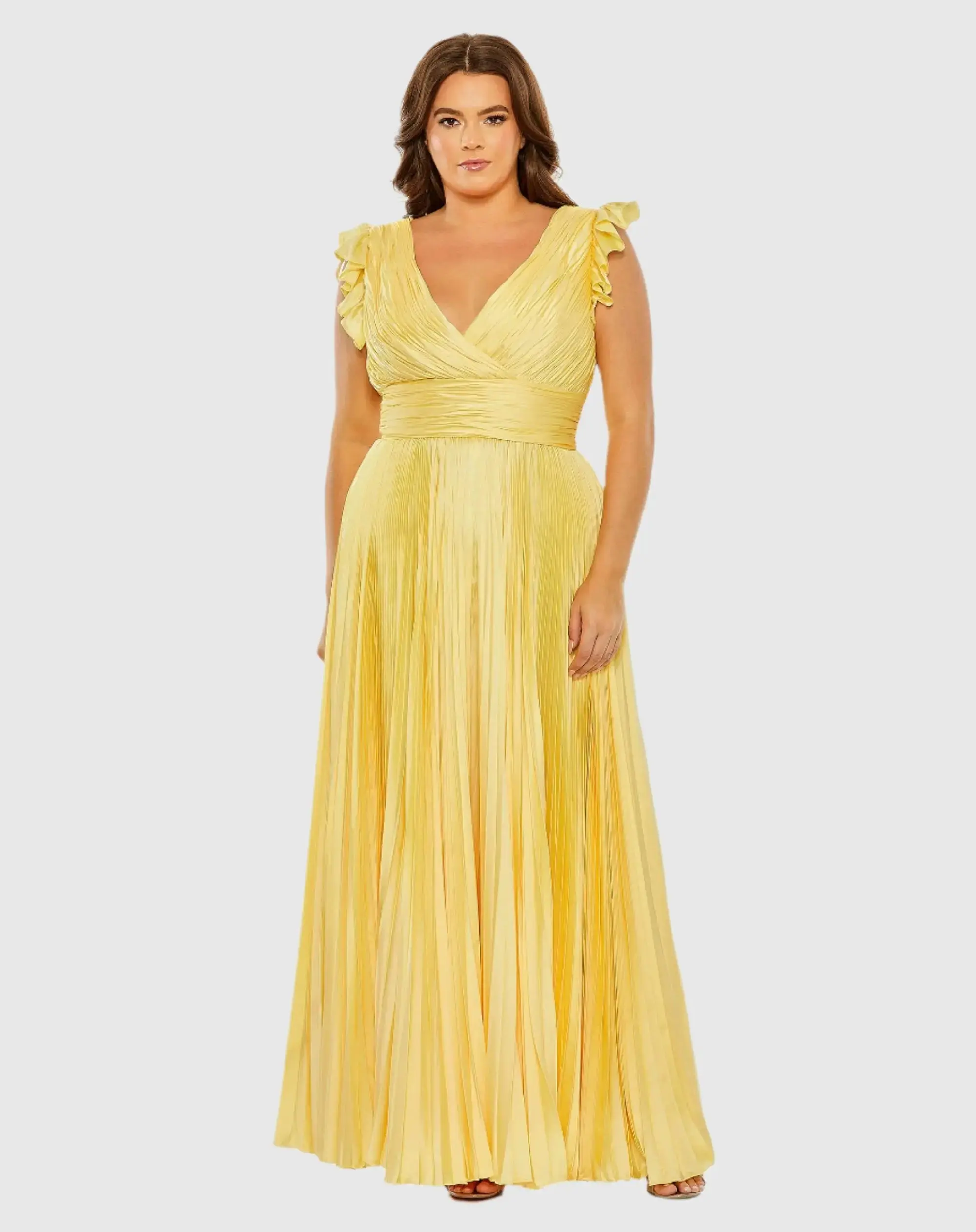 Flutter Sleeve Pleated V-Neck Gown (Plus) - Image 2