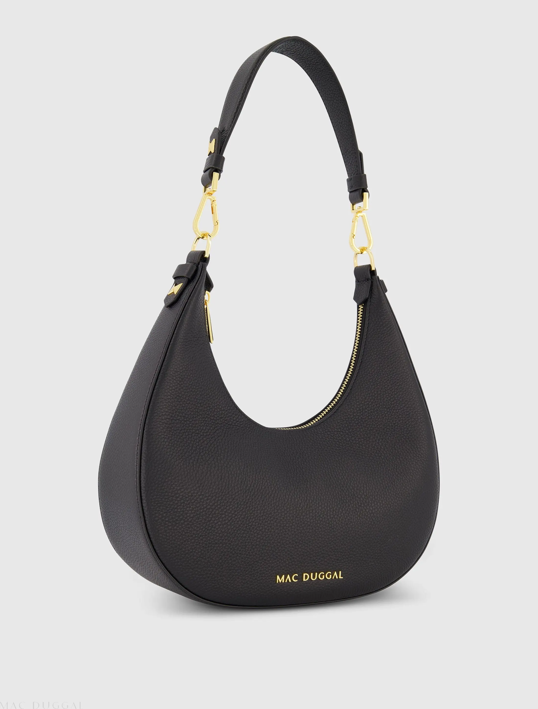 Black Grain Leather Hobo Bag With Gold Hardware - Image 2