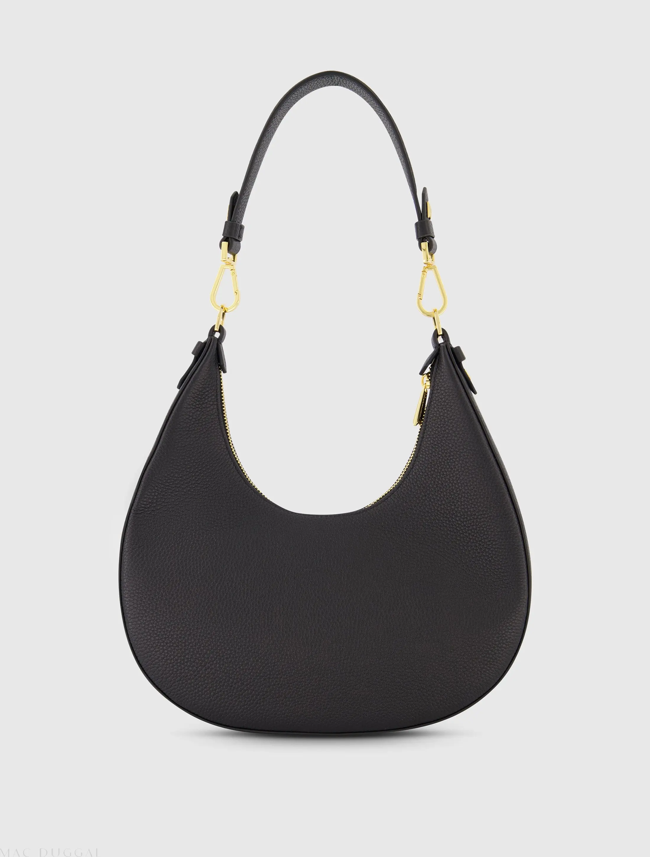 Black Grain Leather Hobo Bag With Gold Hardware - Image 3
