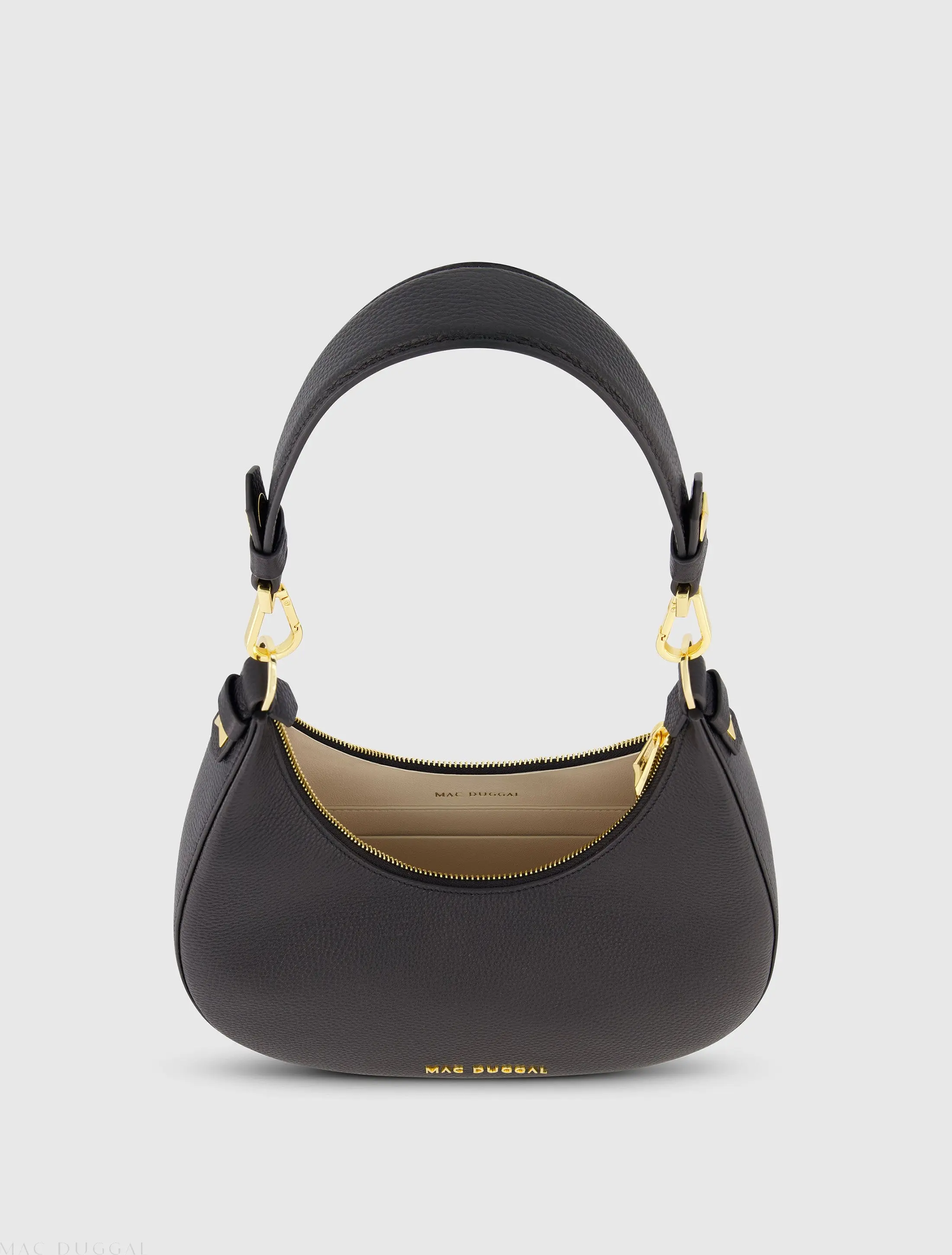 Black Grain Leather Hobo Bag With Gold Hardware - Image 4