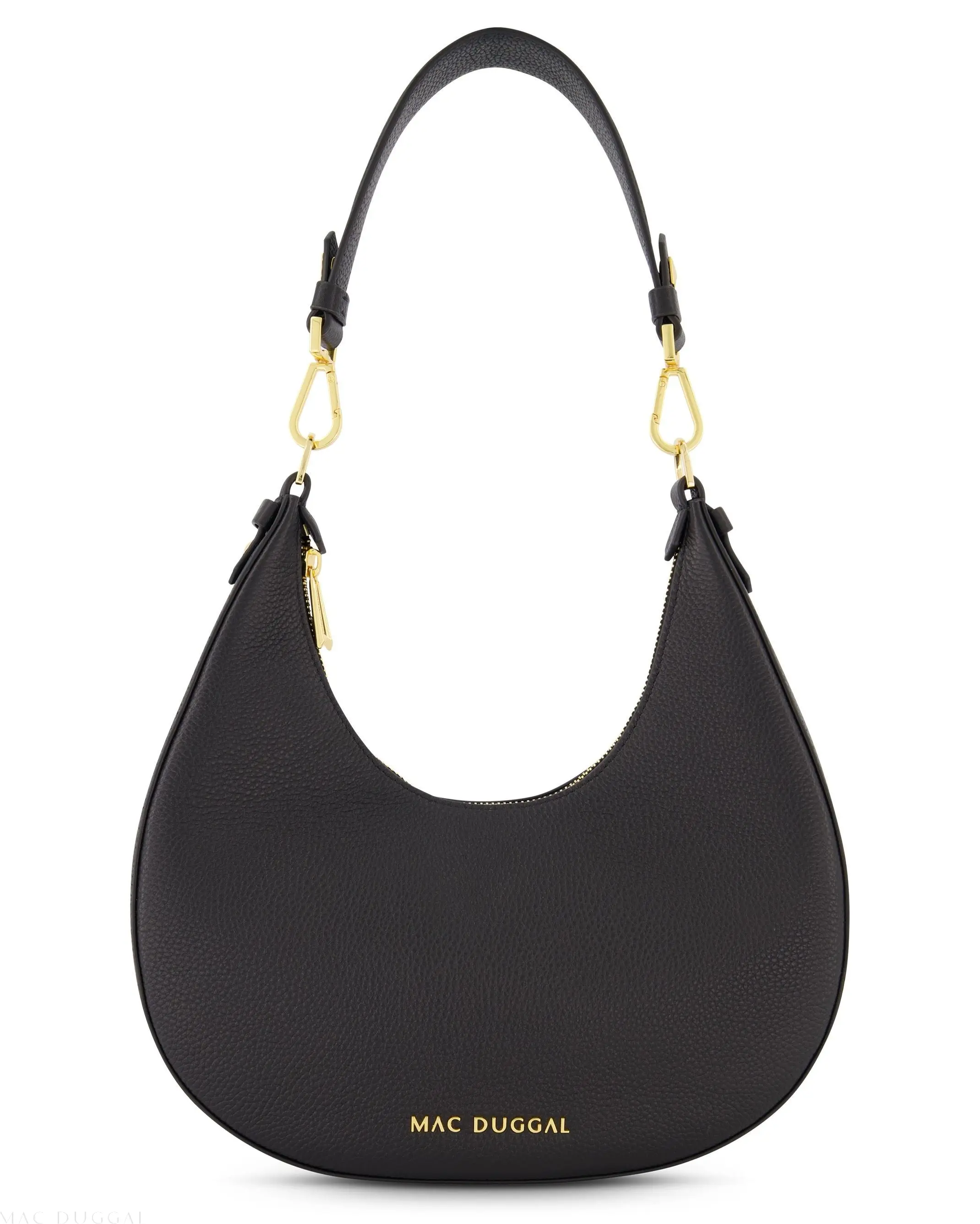 Black Grain Leather Hobo Bag With Gold Hardware - Image 6