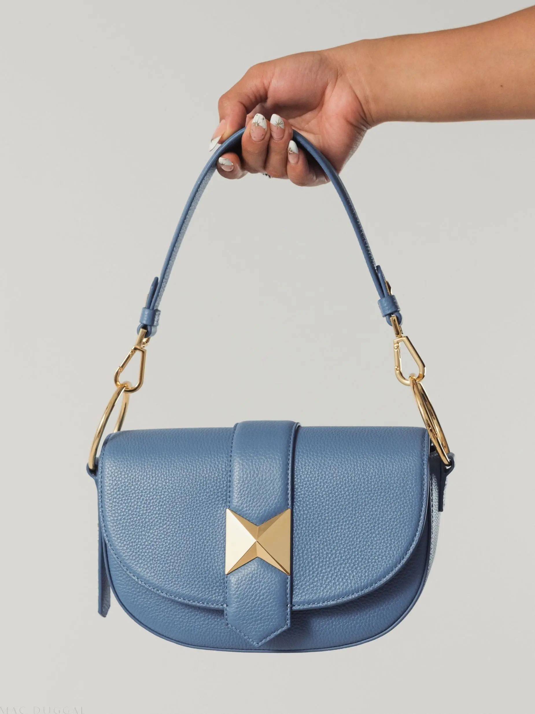 Blue Grain Leather Saddle Bag With Gold Hardware - FINAL SALE - Image 5