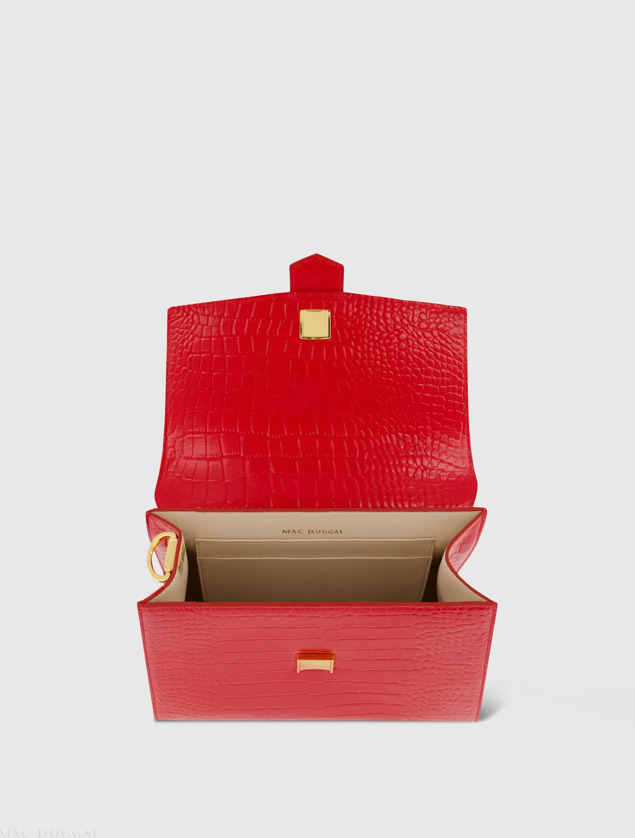 Red Medium Croc Embossed Leather Handbag - Image 2