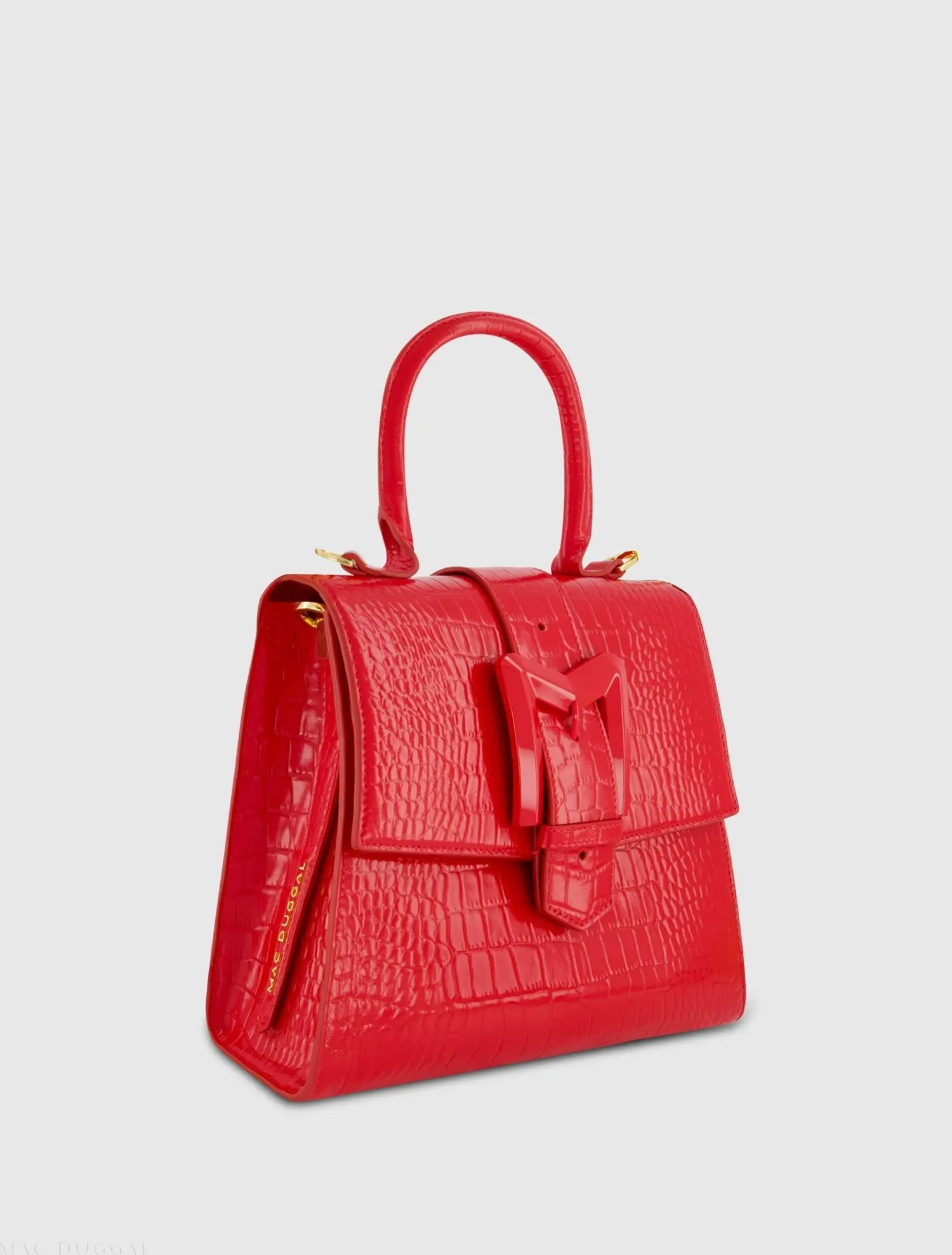 Red Medium Croc Embossed Leather Handbag - Image 3