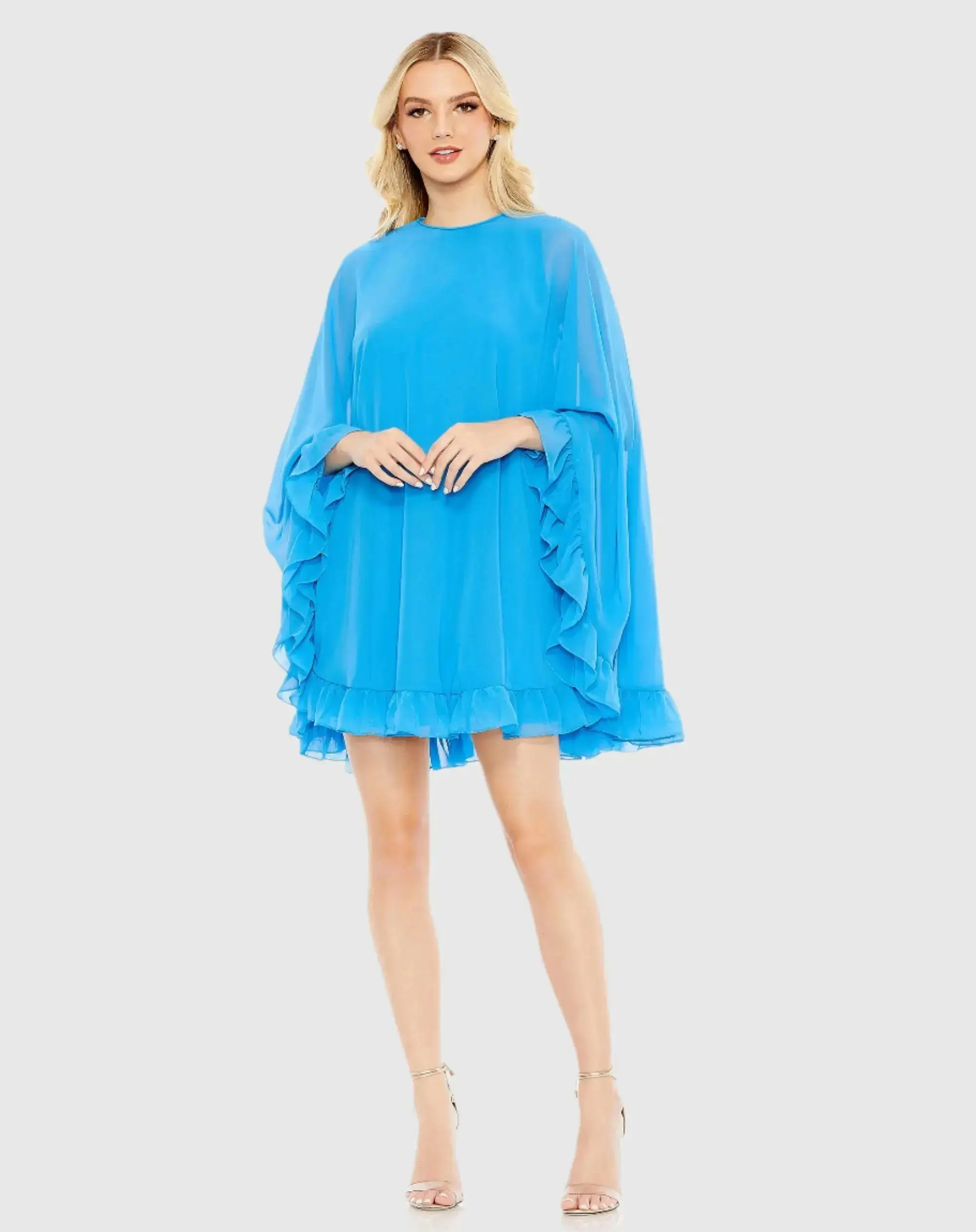 High Neck Ruffle Hem Cape Mini Dress - Image 3