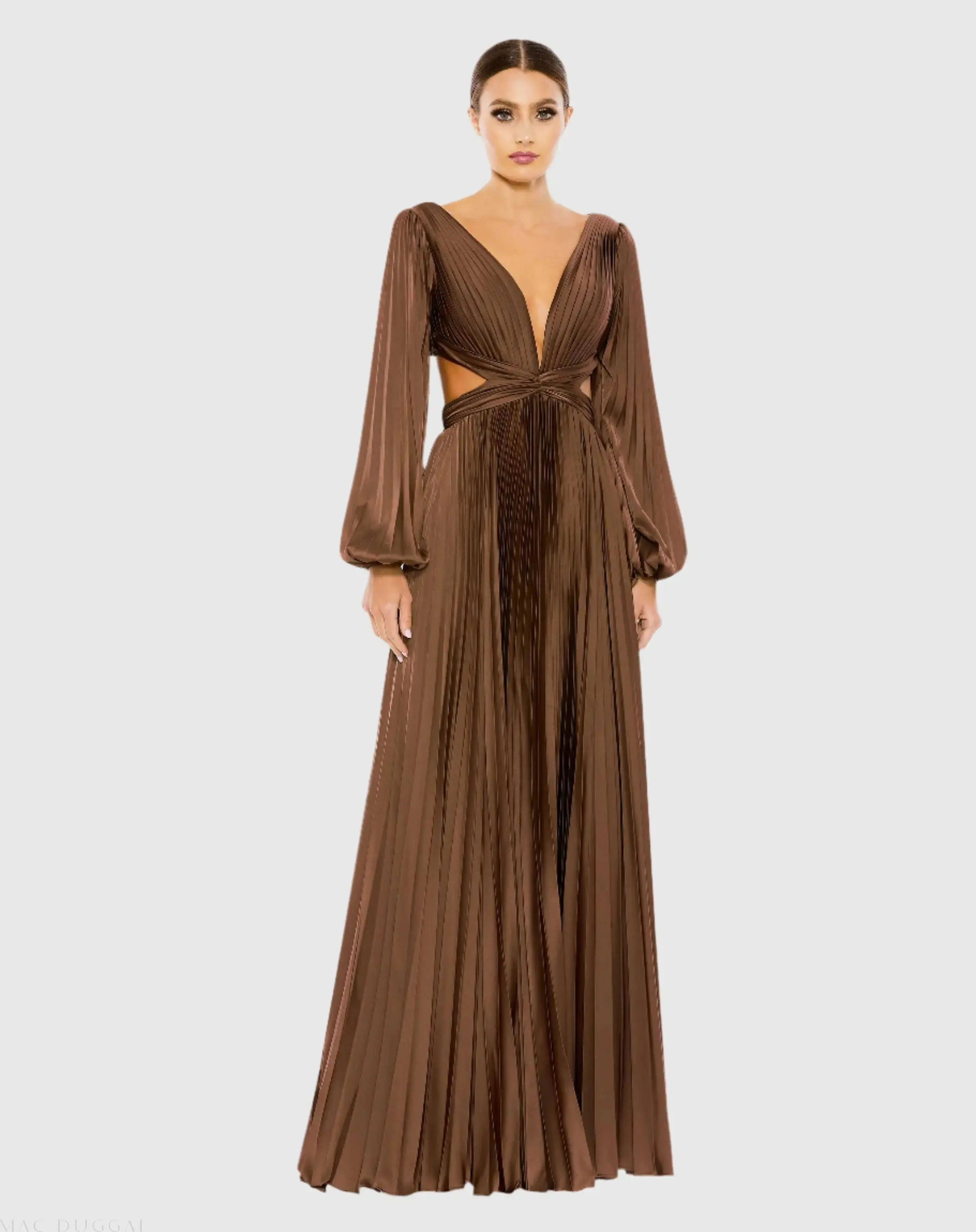 Long Sleeve Charmeuse Cut Out Gown - Image 4