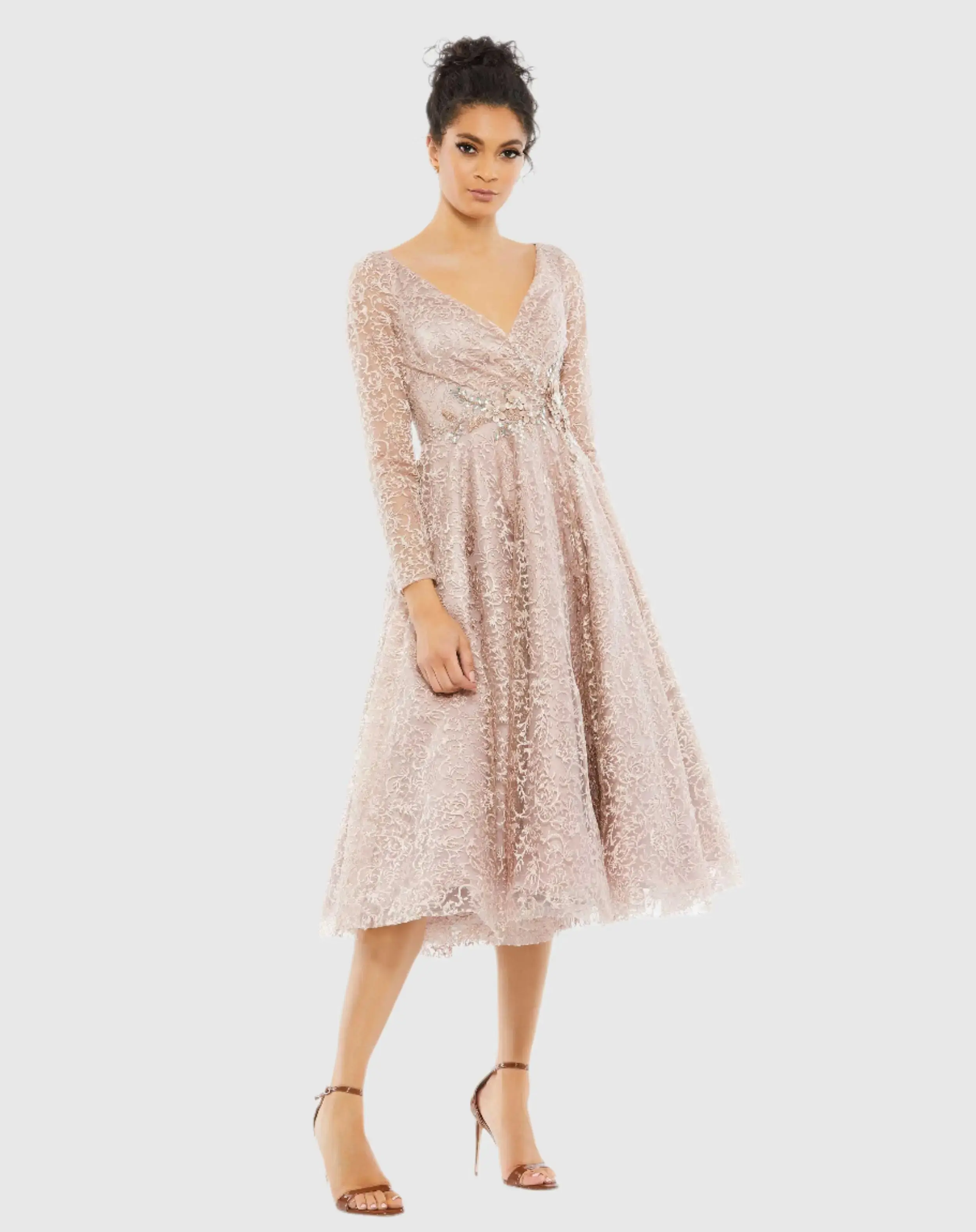 Long Sleeve Tea Length Dress - Image 2