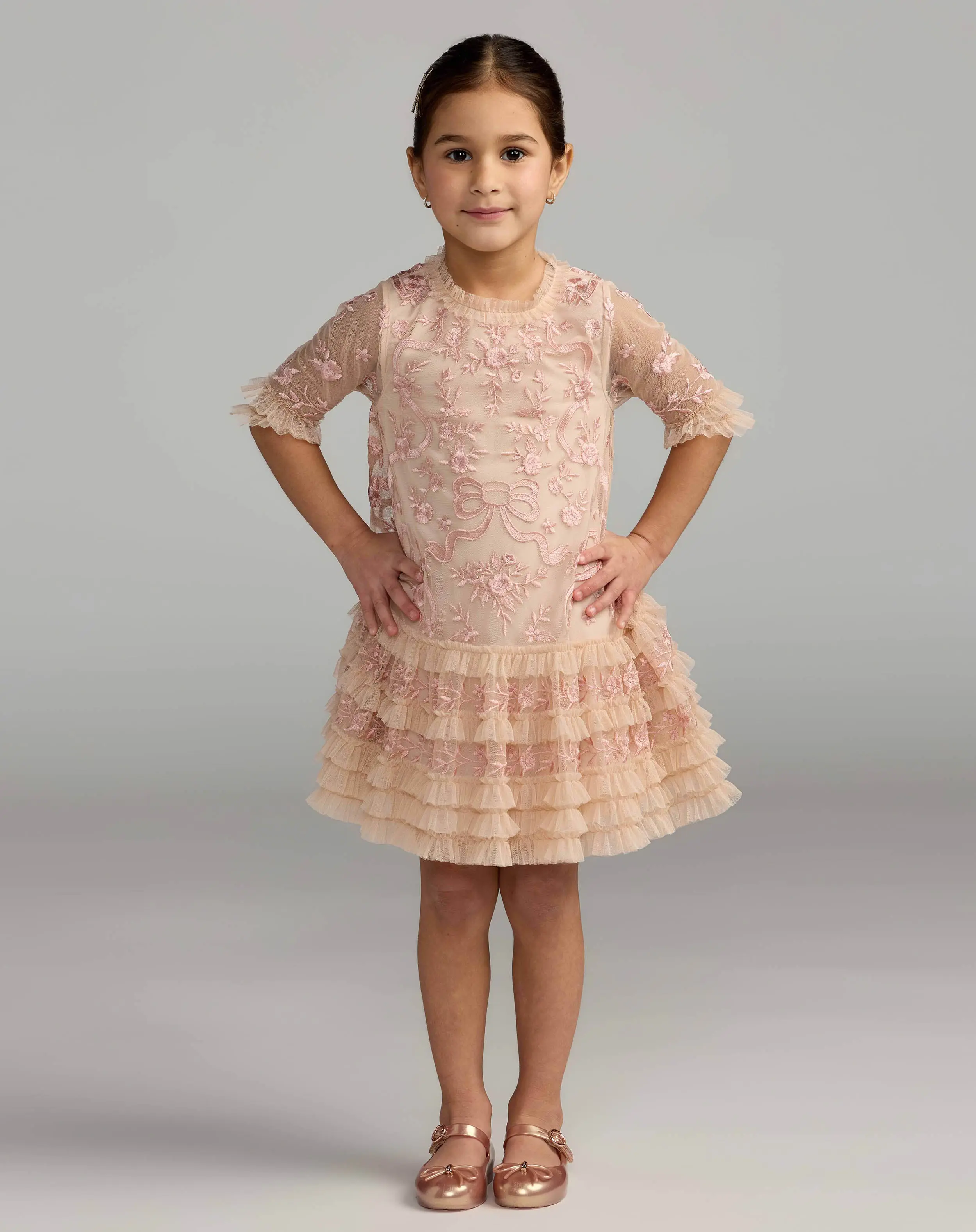 Girls Micro Ruffle Embroidered Mini Dress - Image 2