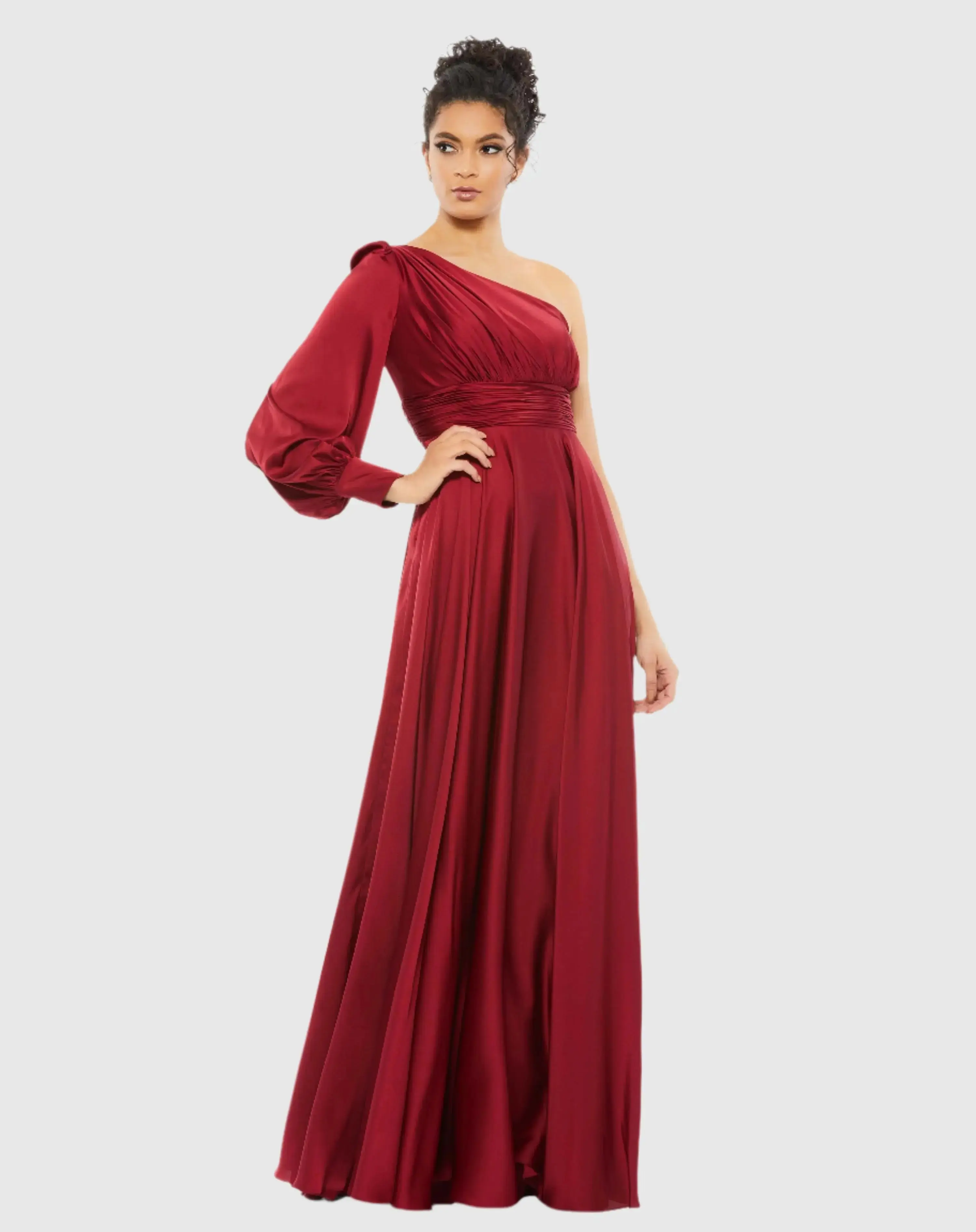 One Shoulder Bishop Sleeve Flowy Gown - Image 2
