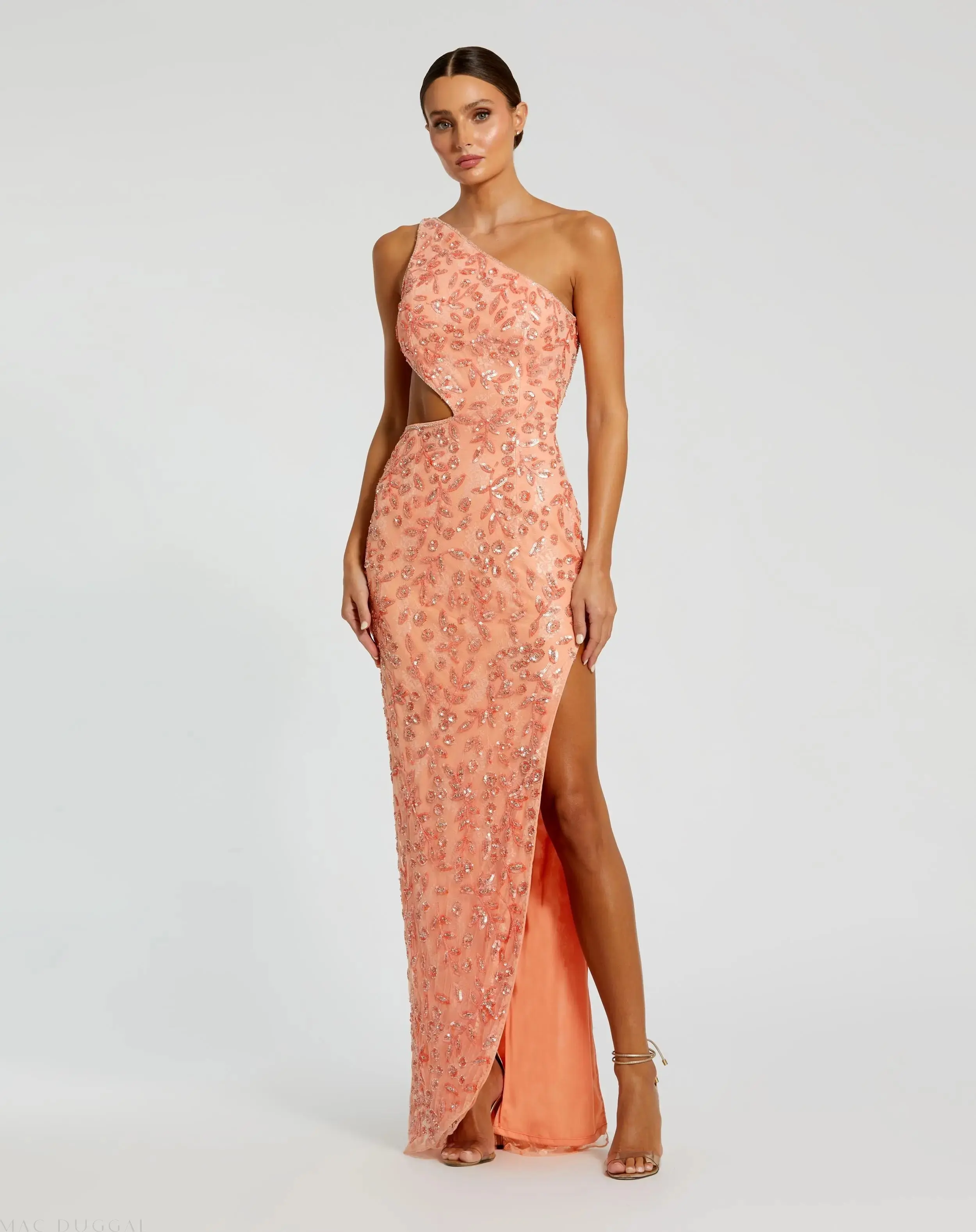 One Shoulder Embellished Gown With Slit - Image 2