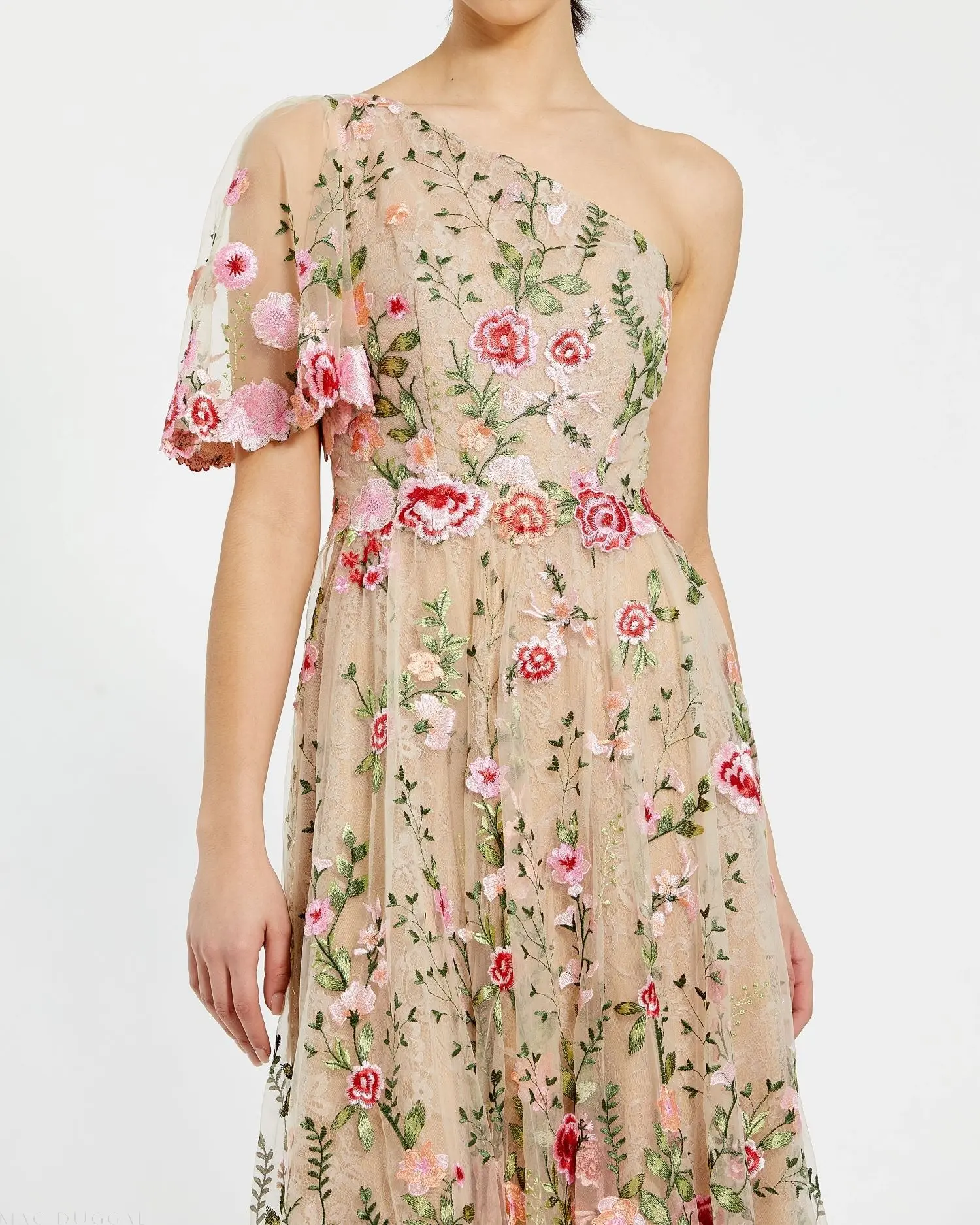 Pink One Shoulder Lace Embroidered Dress - Image 2