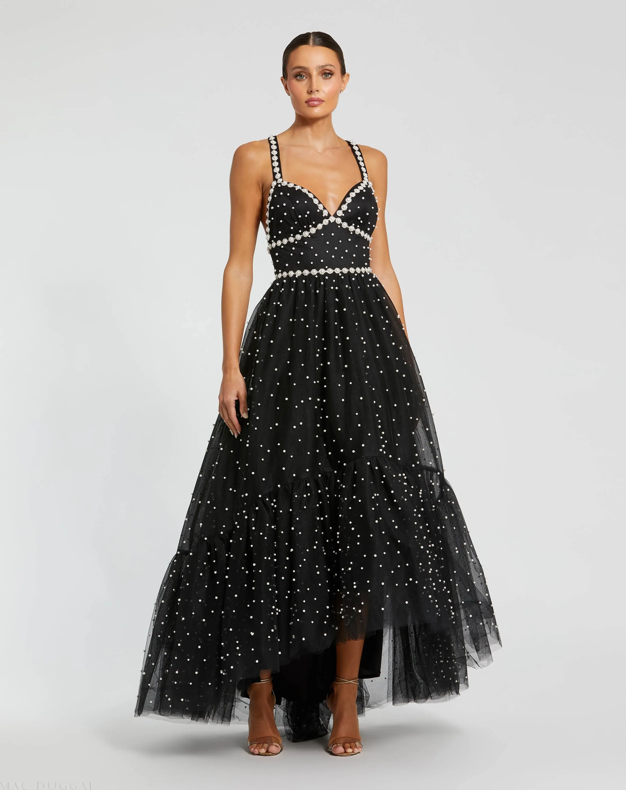 Pearl Beaded High Low Gown - Image 2