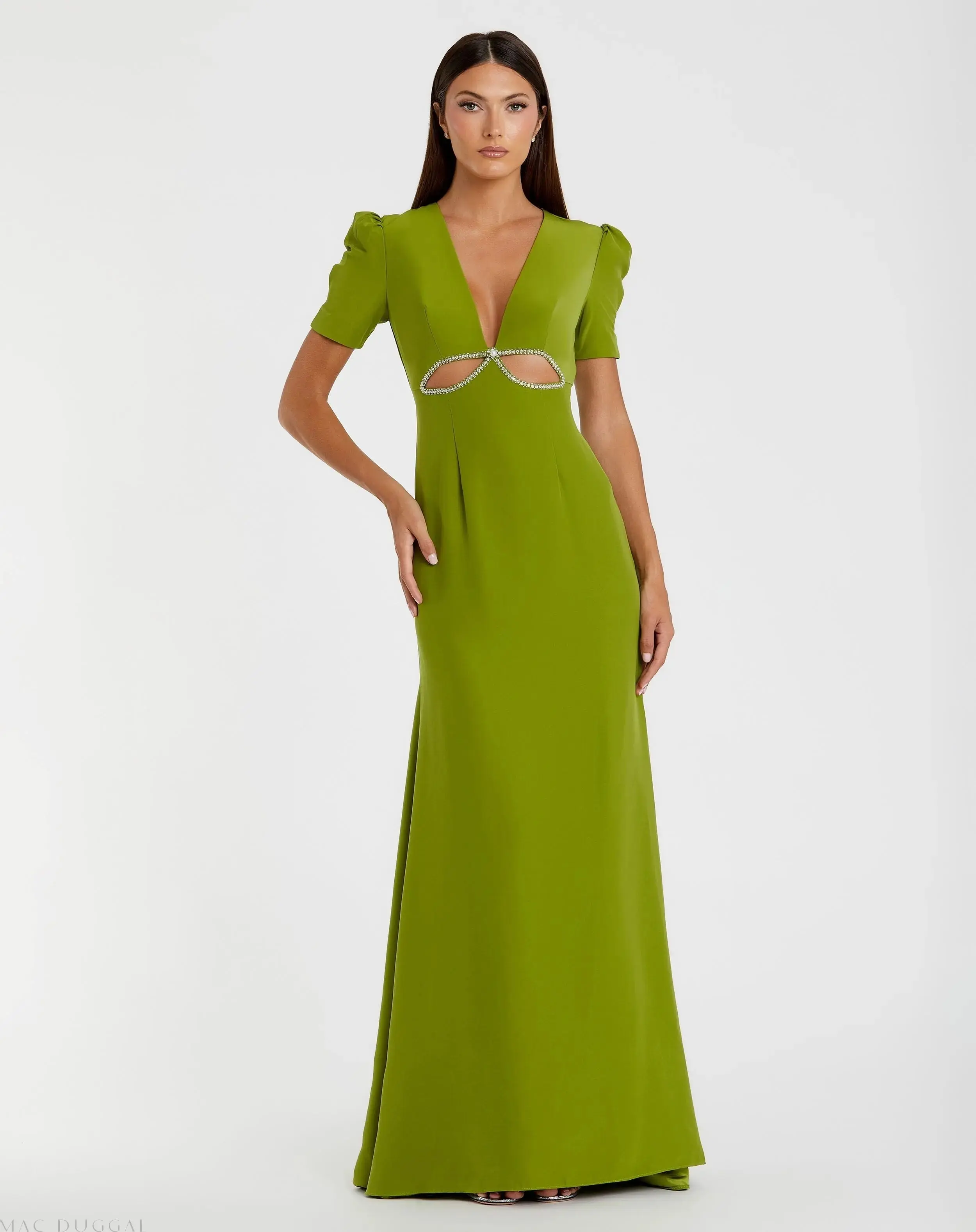 Plunge Neck Puff Sleeve Cut Out Gown - Image 3