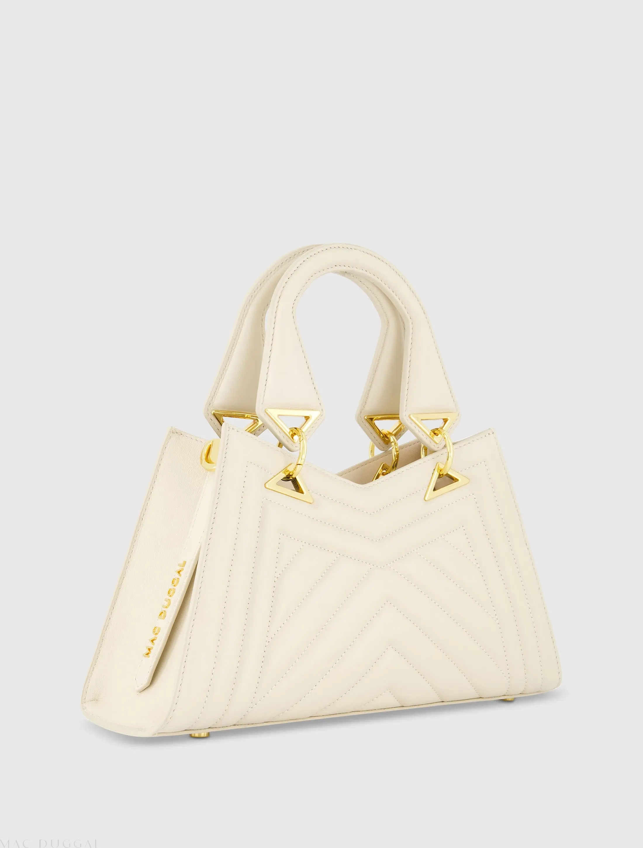 White Quilted Napa Leather Angular Handbag - Image 2