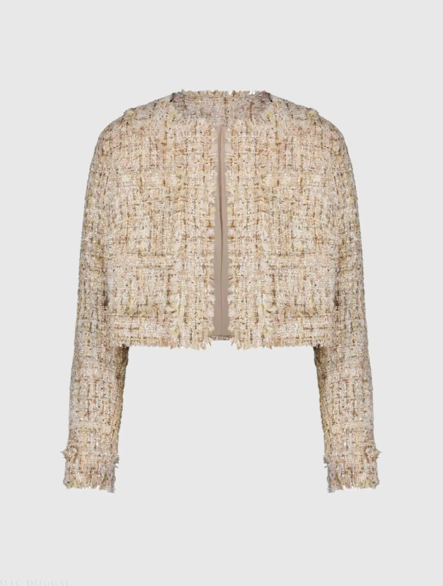 Beige Long Sleeve Cropped Boucle Jacket - Image 2