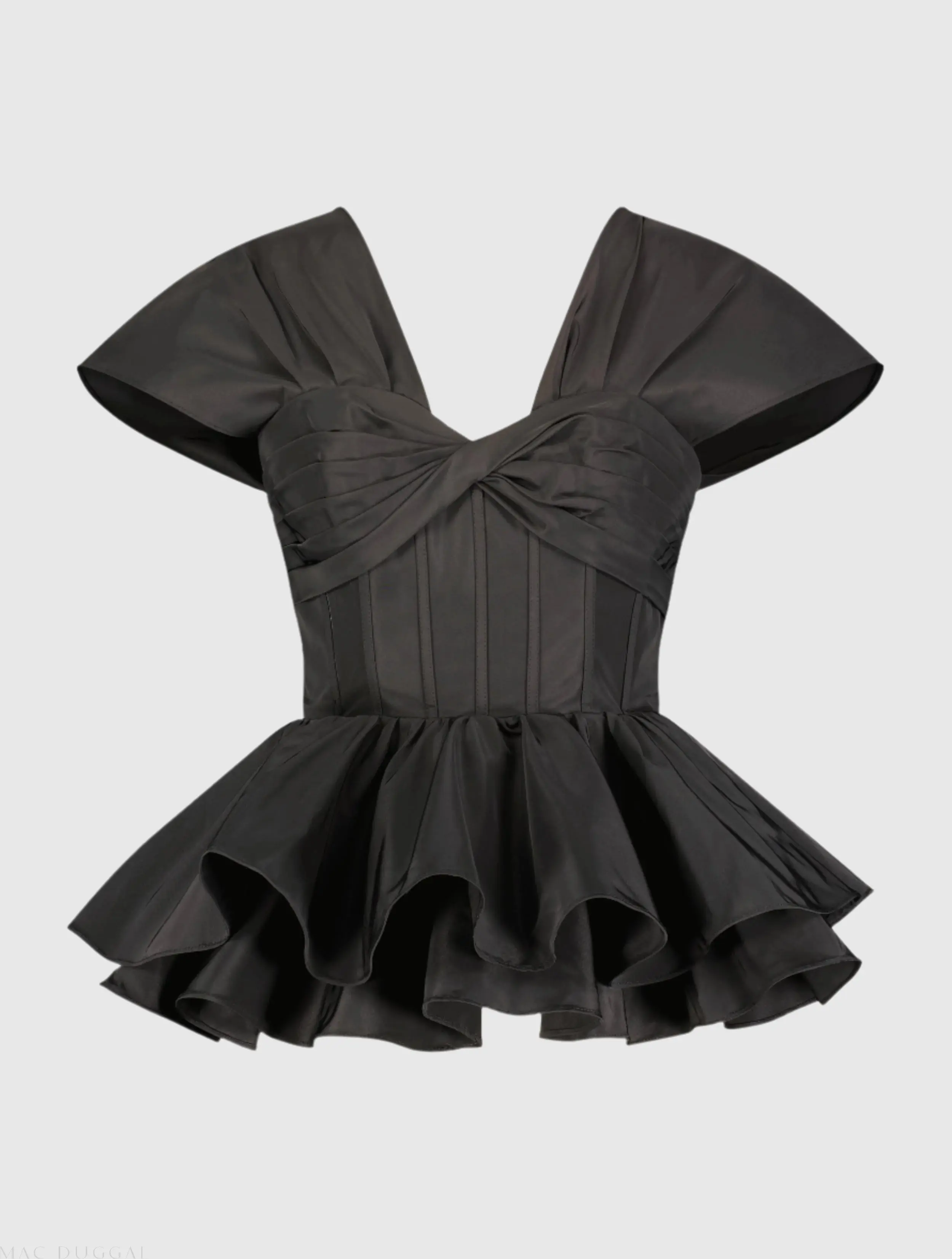 Black Faille Twist Bustier Peplum Top - Image 2