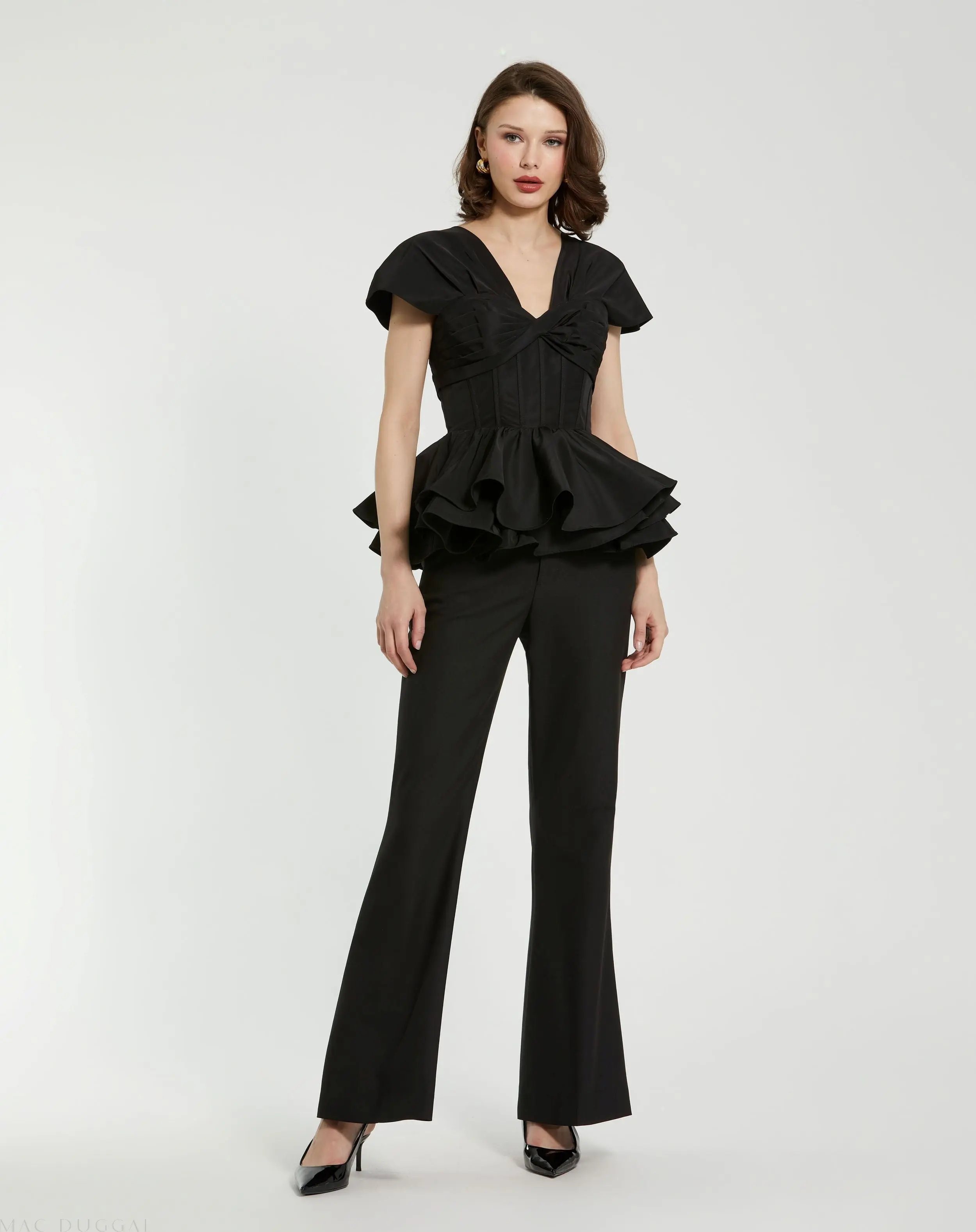 Black Faille Twist Bustier Peplum Top - Image 4