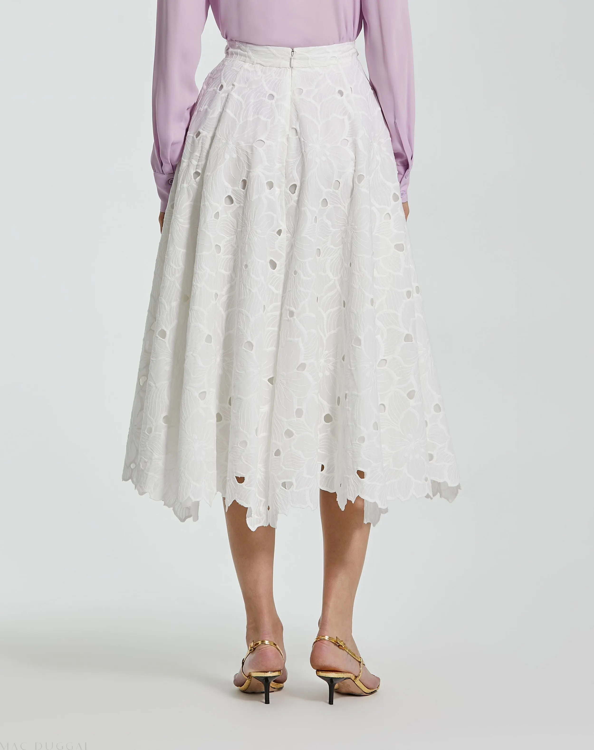 White Embroidered Floral A-line Midi Skirt - Image 4