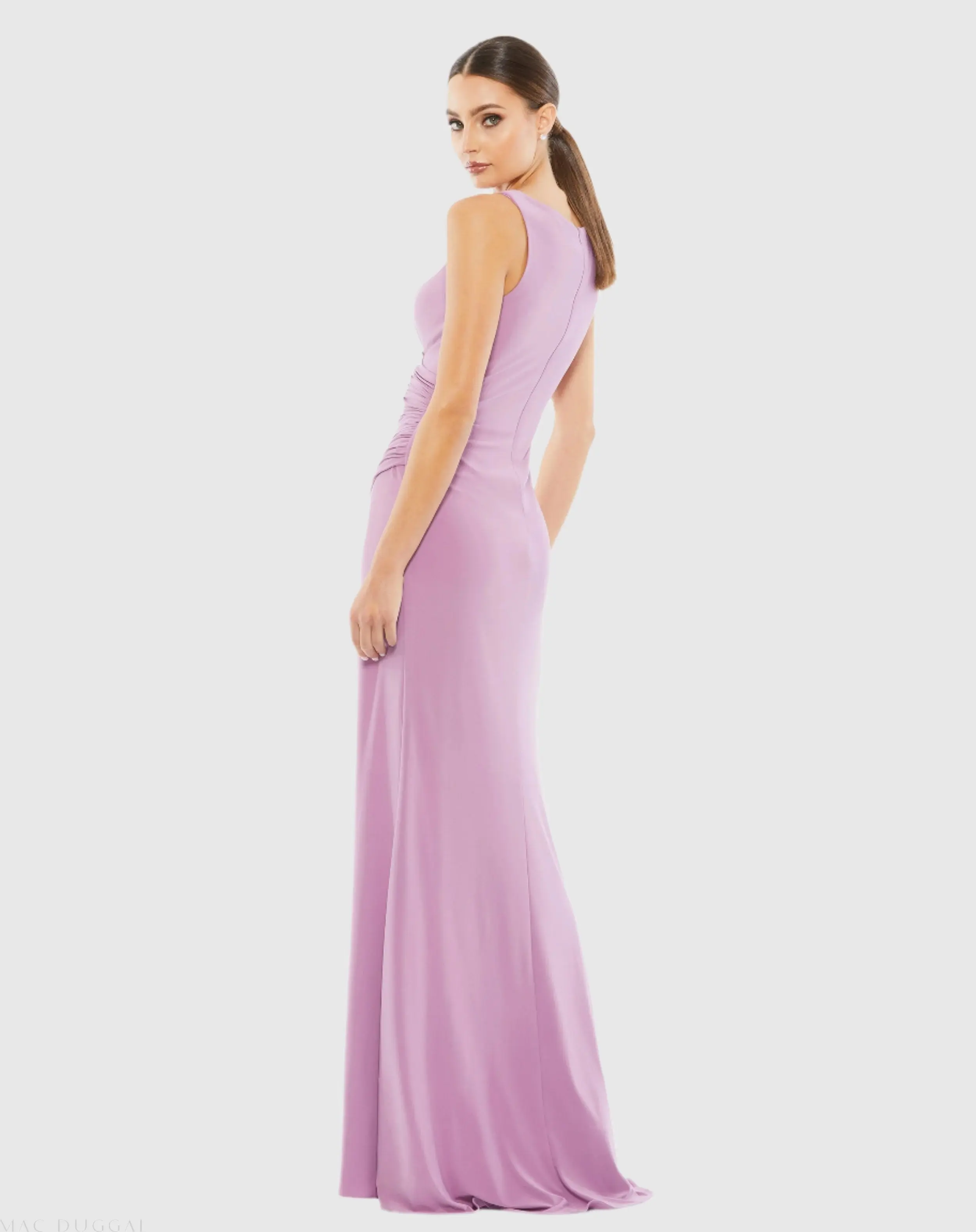 Purple Ruched Stretch Jersey V-Neck Gown - Image 3