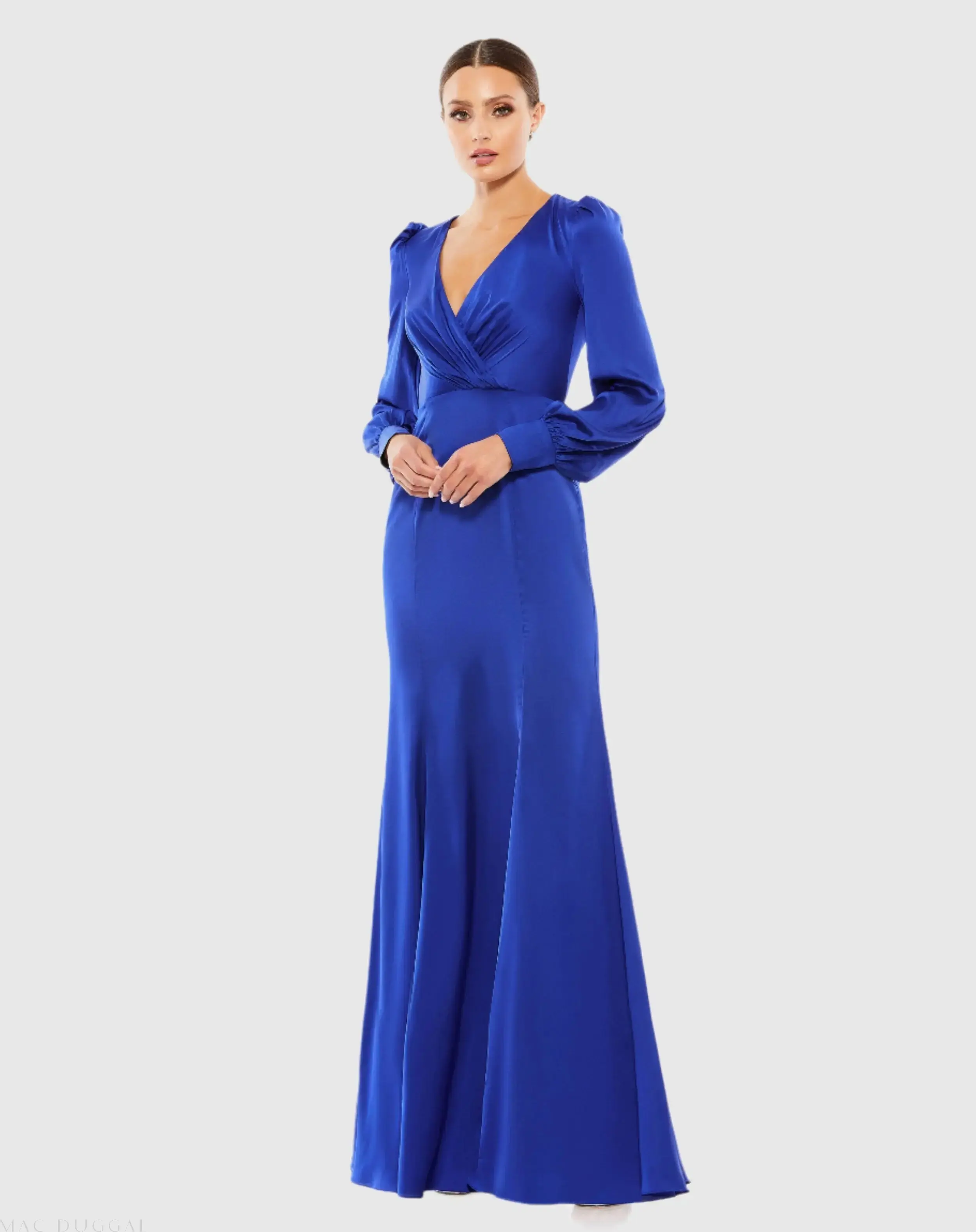 Satin Ruched Bishop Sleeve Gown - Image 2