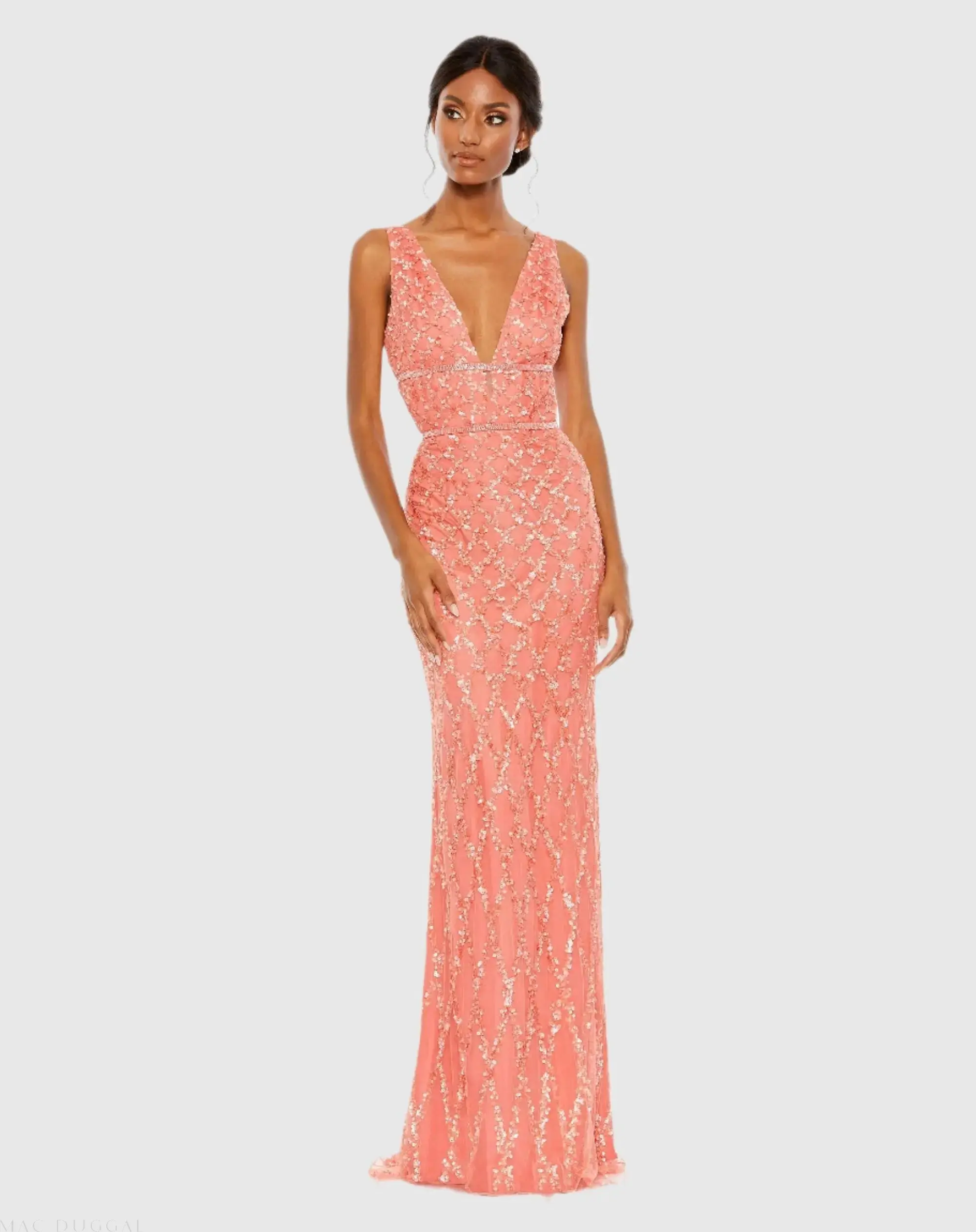 Sequined Plunge Neck Sleeveless Column Gown - Image 2