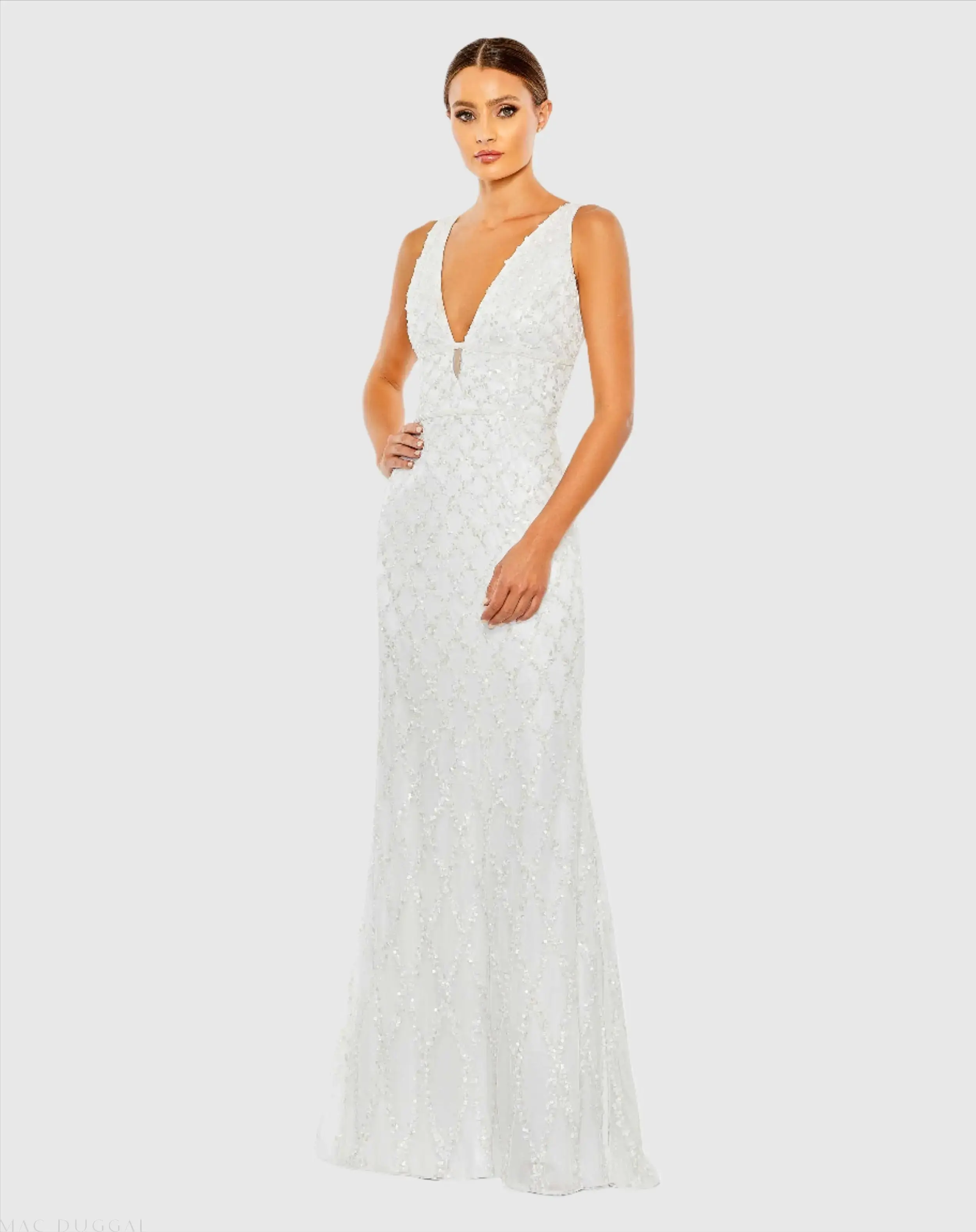 Sequined Plunge Neck Sleeveless Column Gown - Image 3