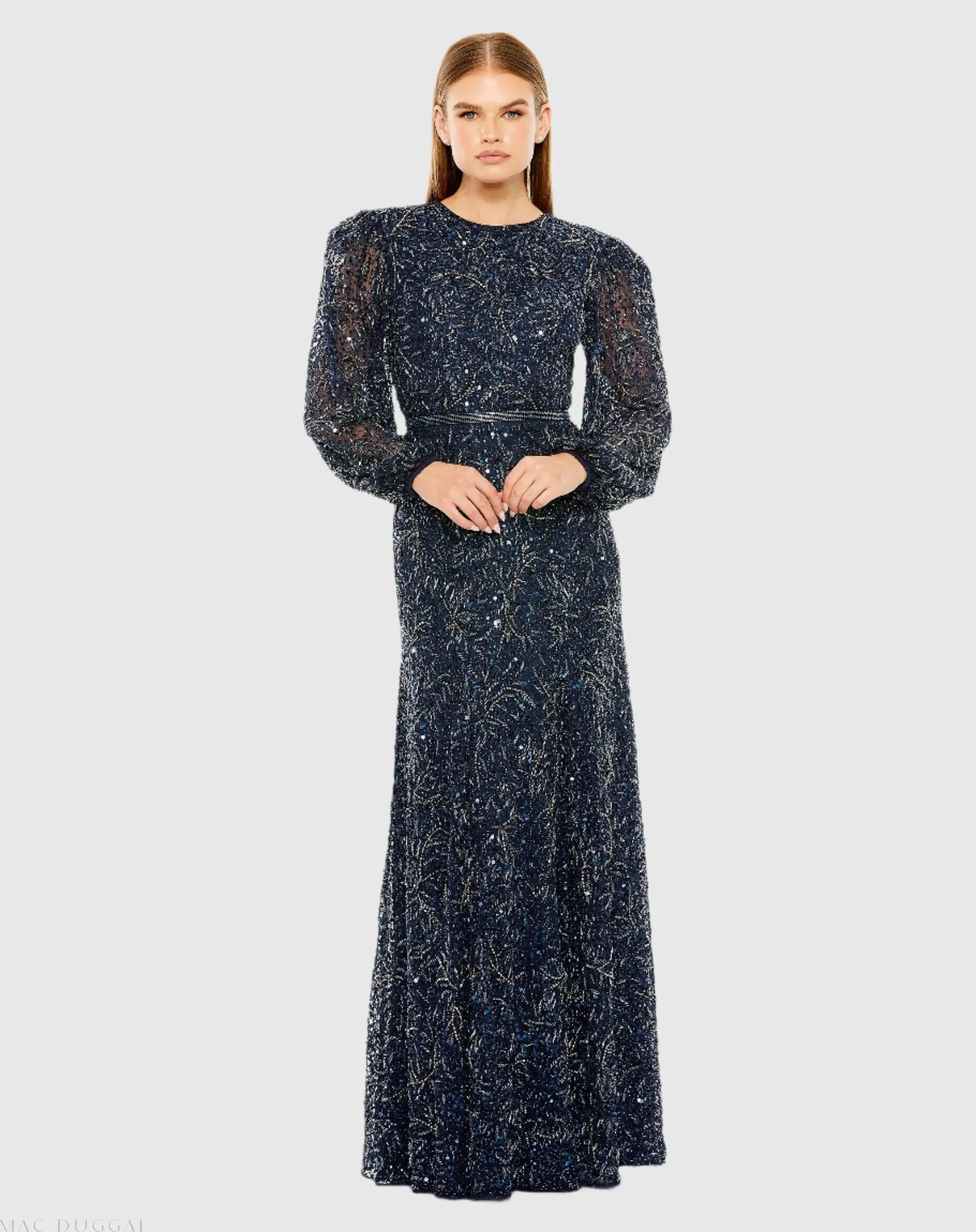 Sheer Long Sleeve Beaded Gown - Image 2