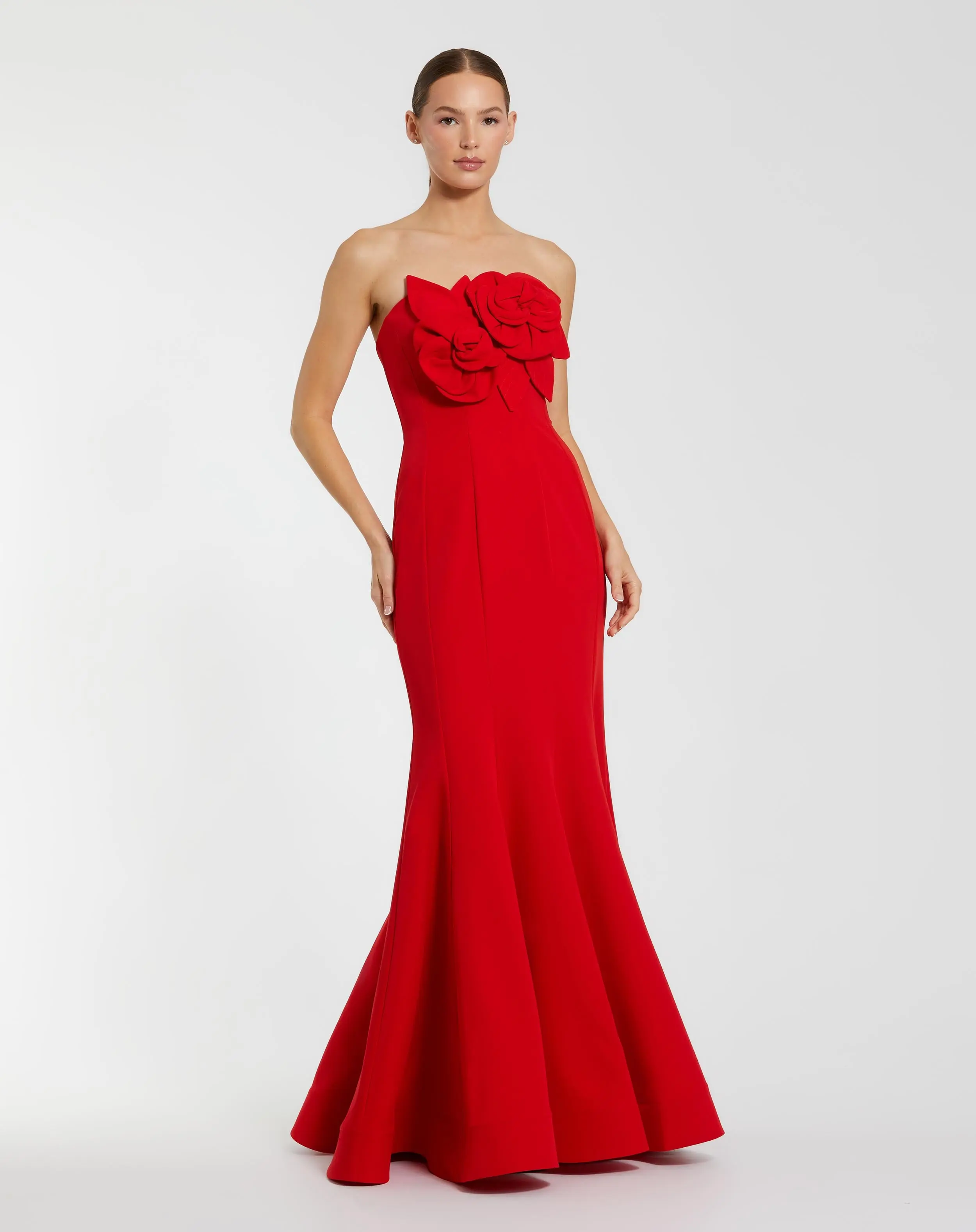 Strapless Crepe Mermaid Gown With 3D Flowers - Image 2