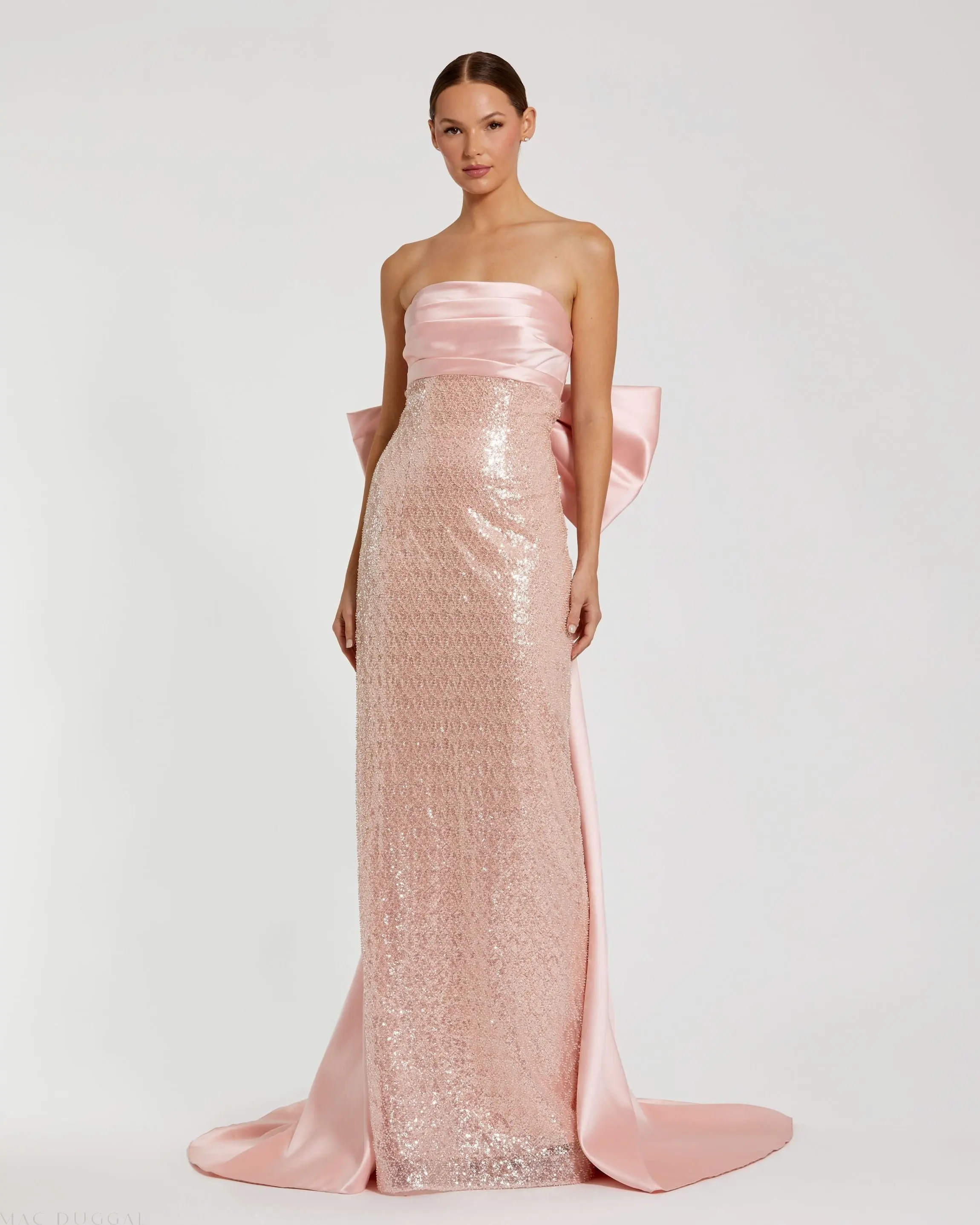 Strapless Embellished Gown With Back Bow Detail - Image 2