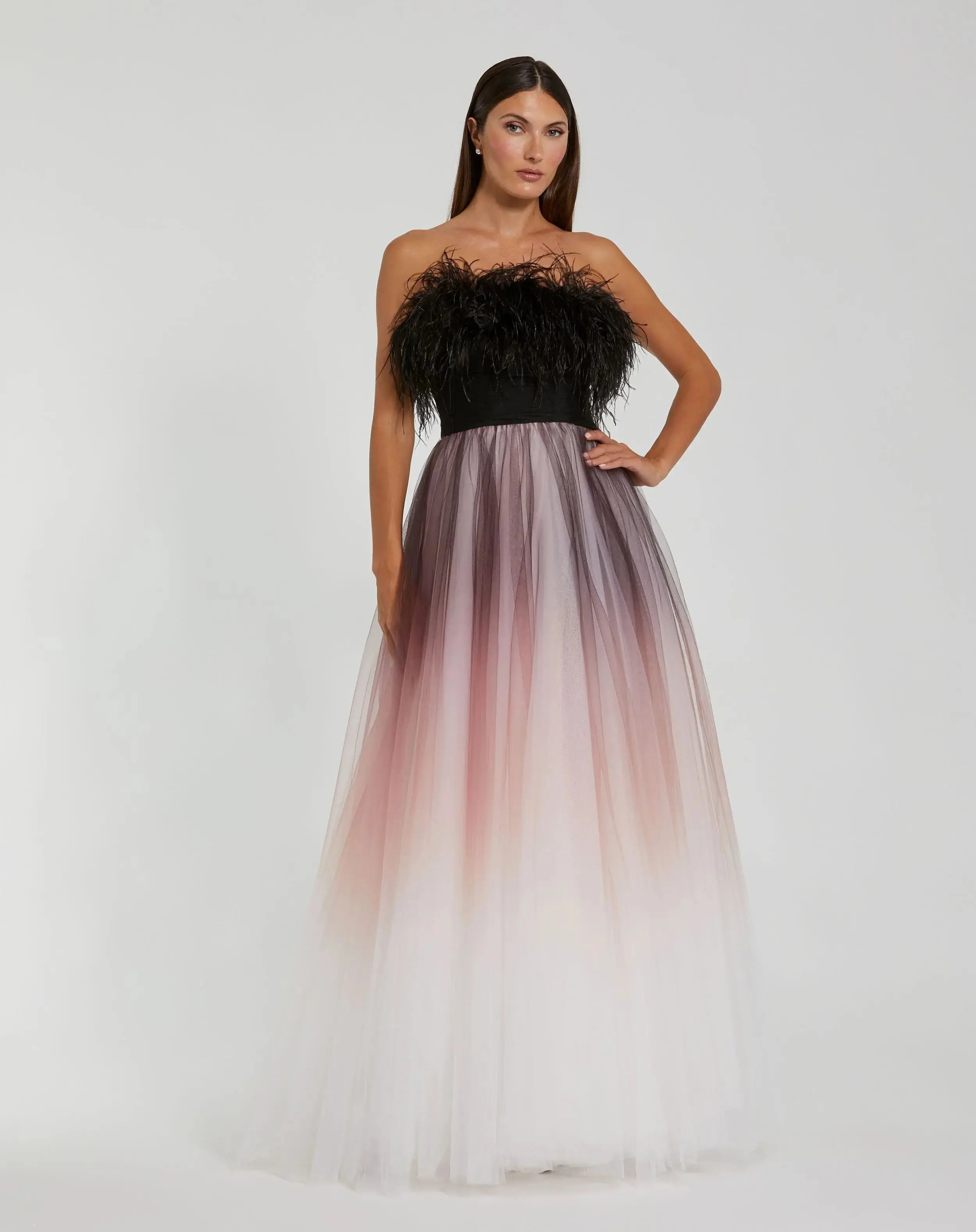 Strapless Feather Bodice Tulle Gown - Image 3