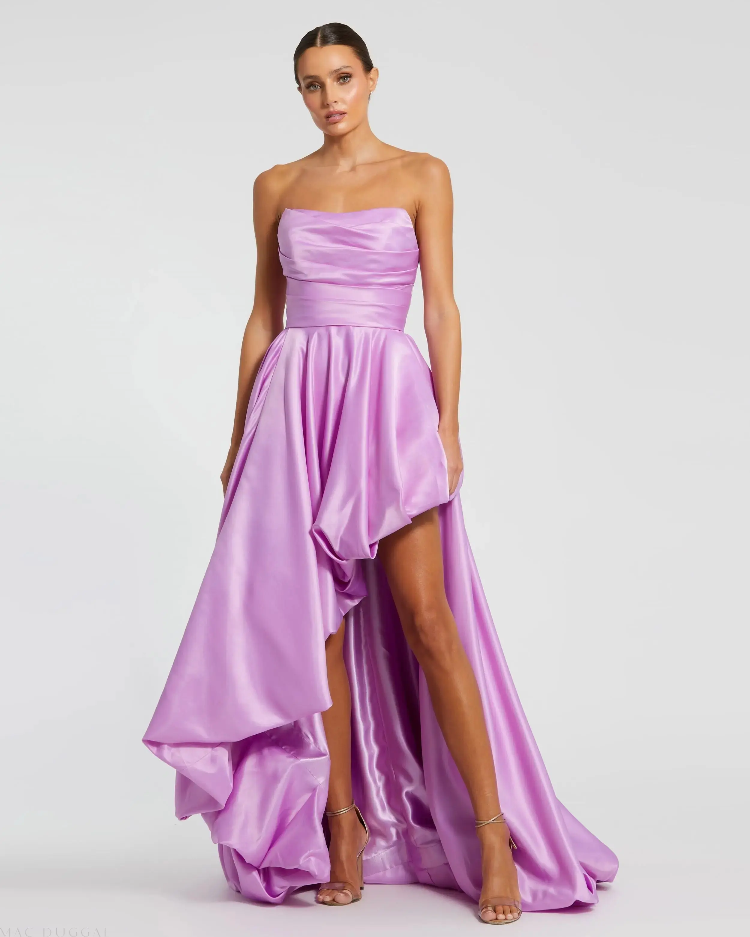 Strapless Ruched High Low Gown - Image 5