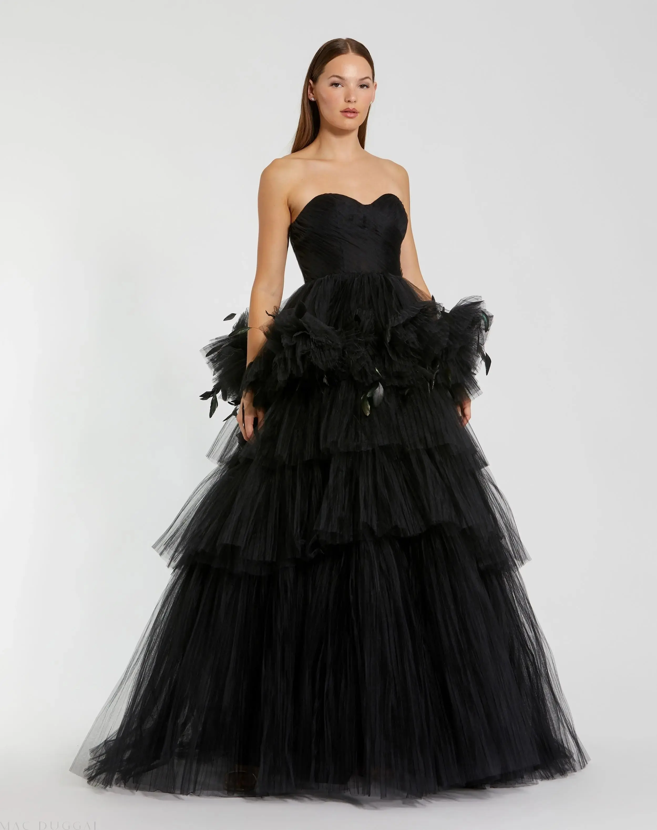Strapless Tulle Gown with Feather Detail - Image 4