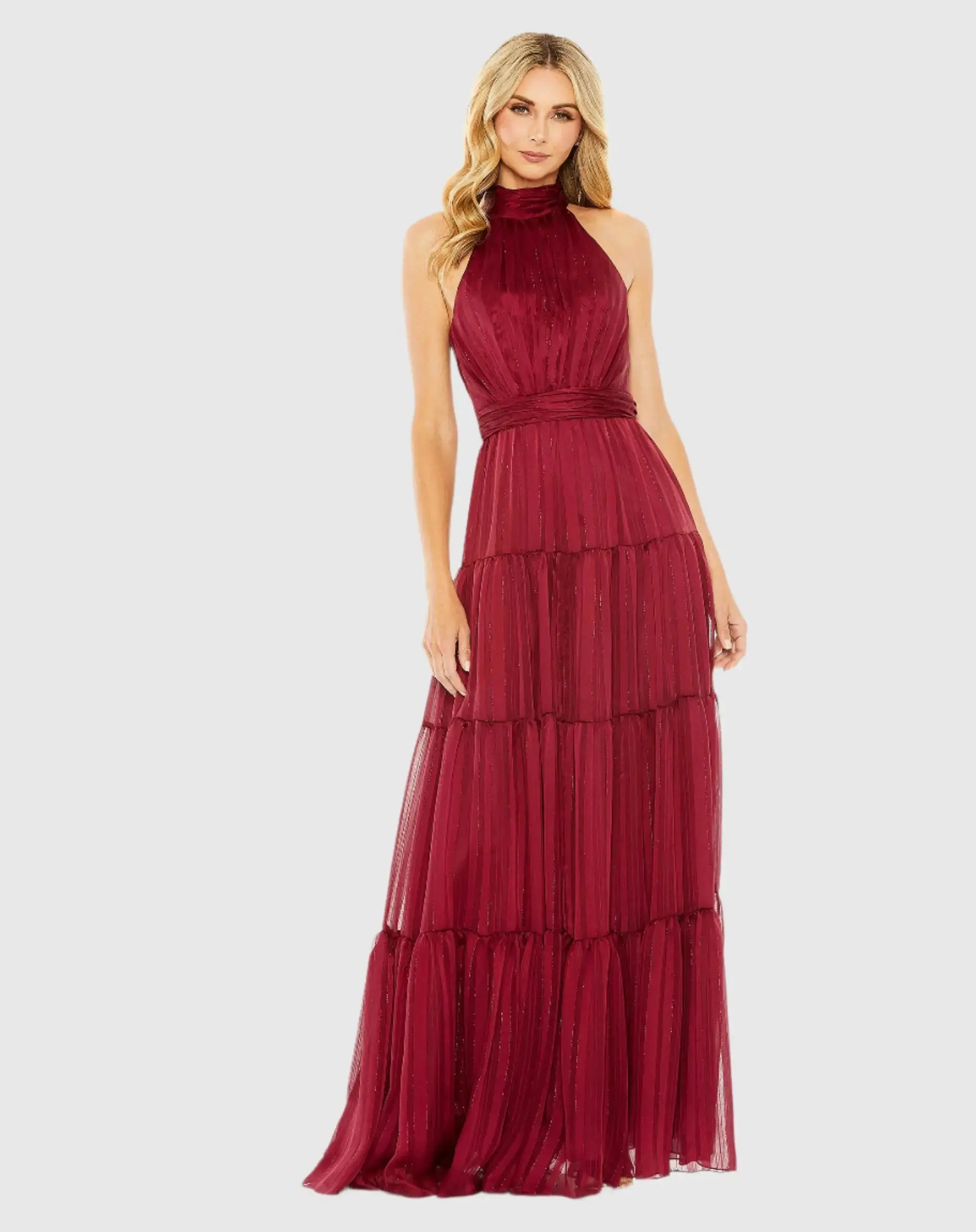 Tie Neck Tiered Halter Gown - Image 2