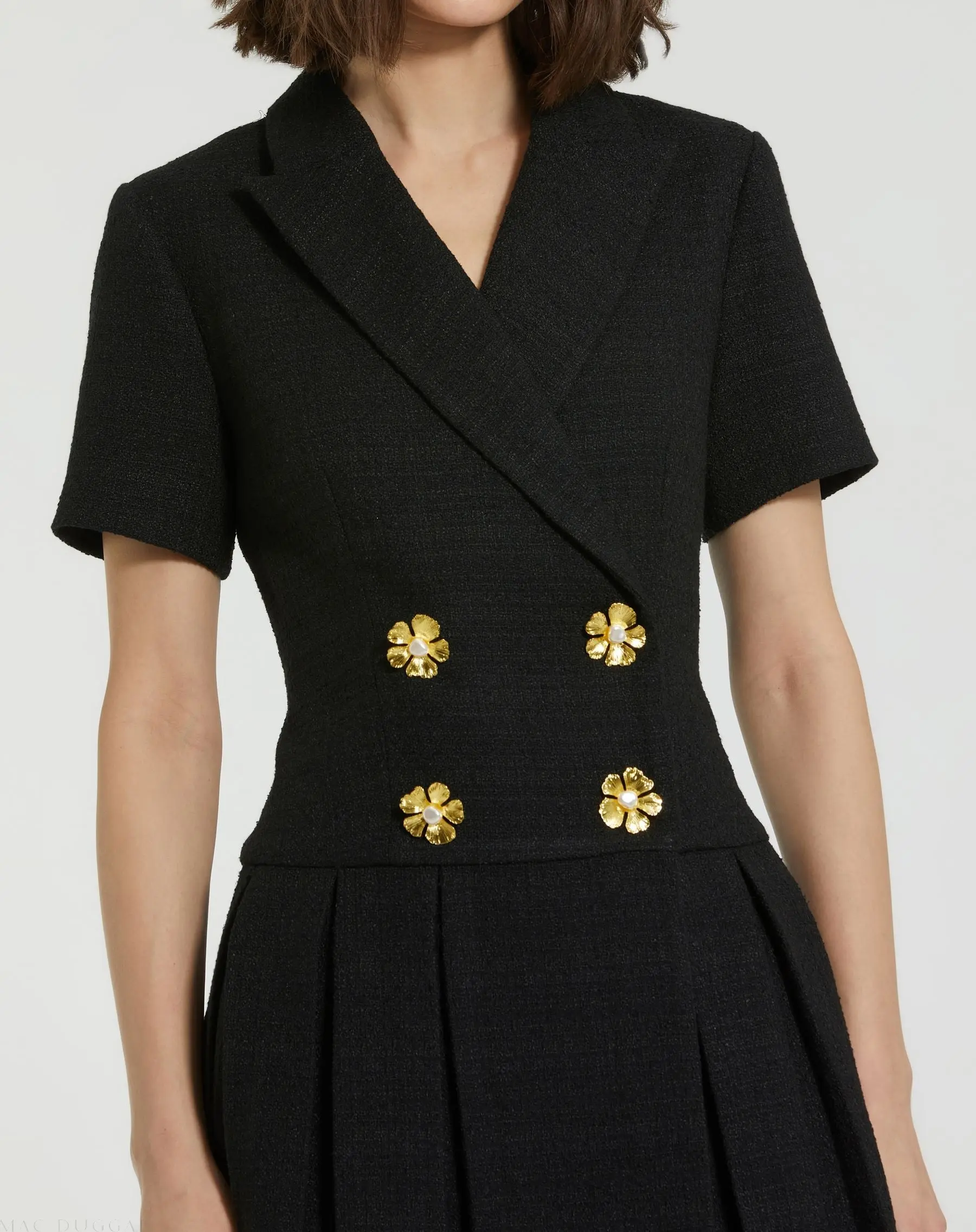Black Tweed Short Sleeve Blazer Mini Dress - Image 3